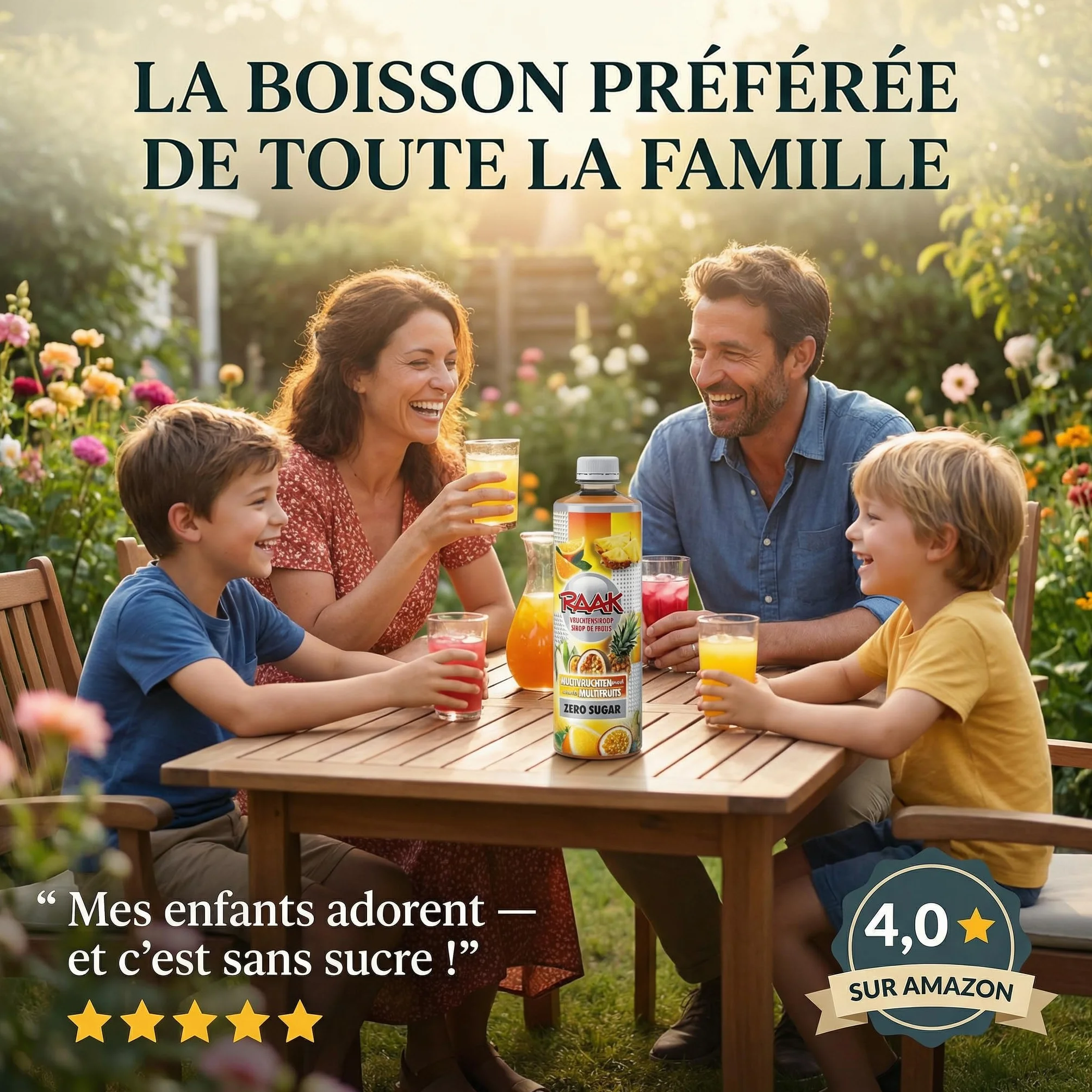 RAAK Sirop Multifruits ZERO SUCRE | 6x750ml = 180 Verres | 5 Fruits en 1 | Parfait Régimes & Familles