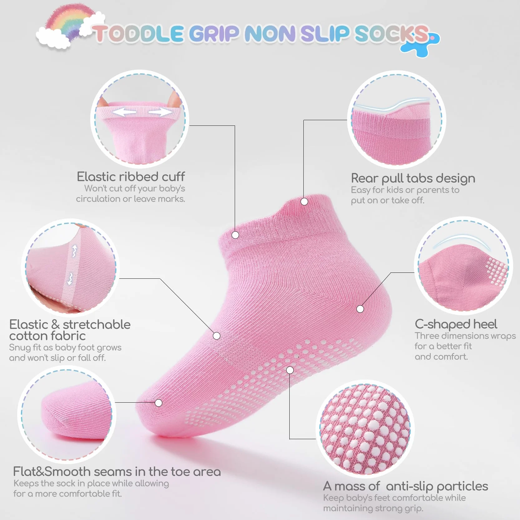 Chaussettes Anti-Dérapantes en Coton pour Bébés - 12 Paires