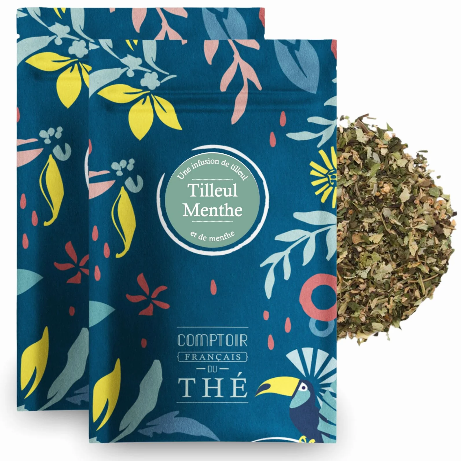 2x100g d'Infusion - Tilleul Menthe COMPTOIR FRANÇAIS DU THÉ | Notes de Tilleul et de Menthe - À déguster tout au long de la journée - Infusion en vrac, sachet zip refermable - thé de Noël