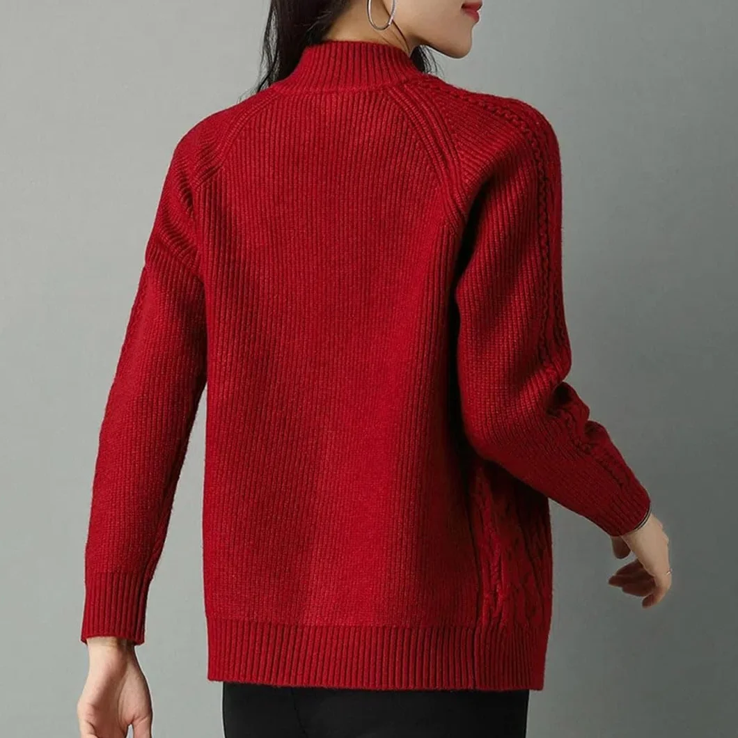 Cardigan Tricoté Femmes Demi-Col Haut Fermeture Éclair Manches Longues