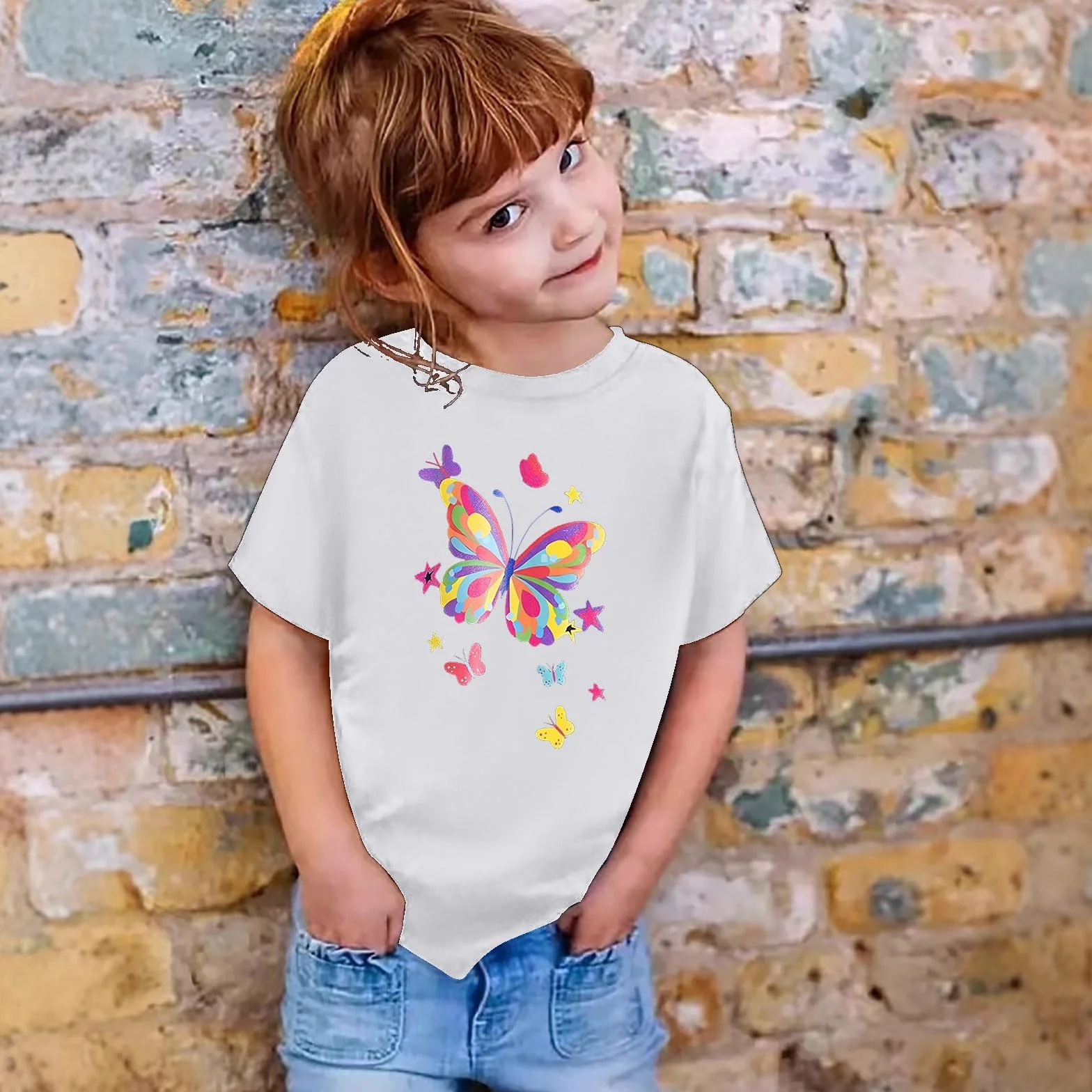 T Shirt Papillon Enfant Fille Manche Courte 1-13 Ans Tee Shirt été Ado Fille Fashion Mignon Tunique Fille Chic Pas Cher Confortable Casual Sport Jogging Chemisier