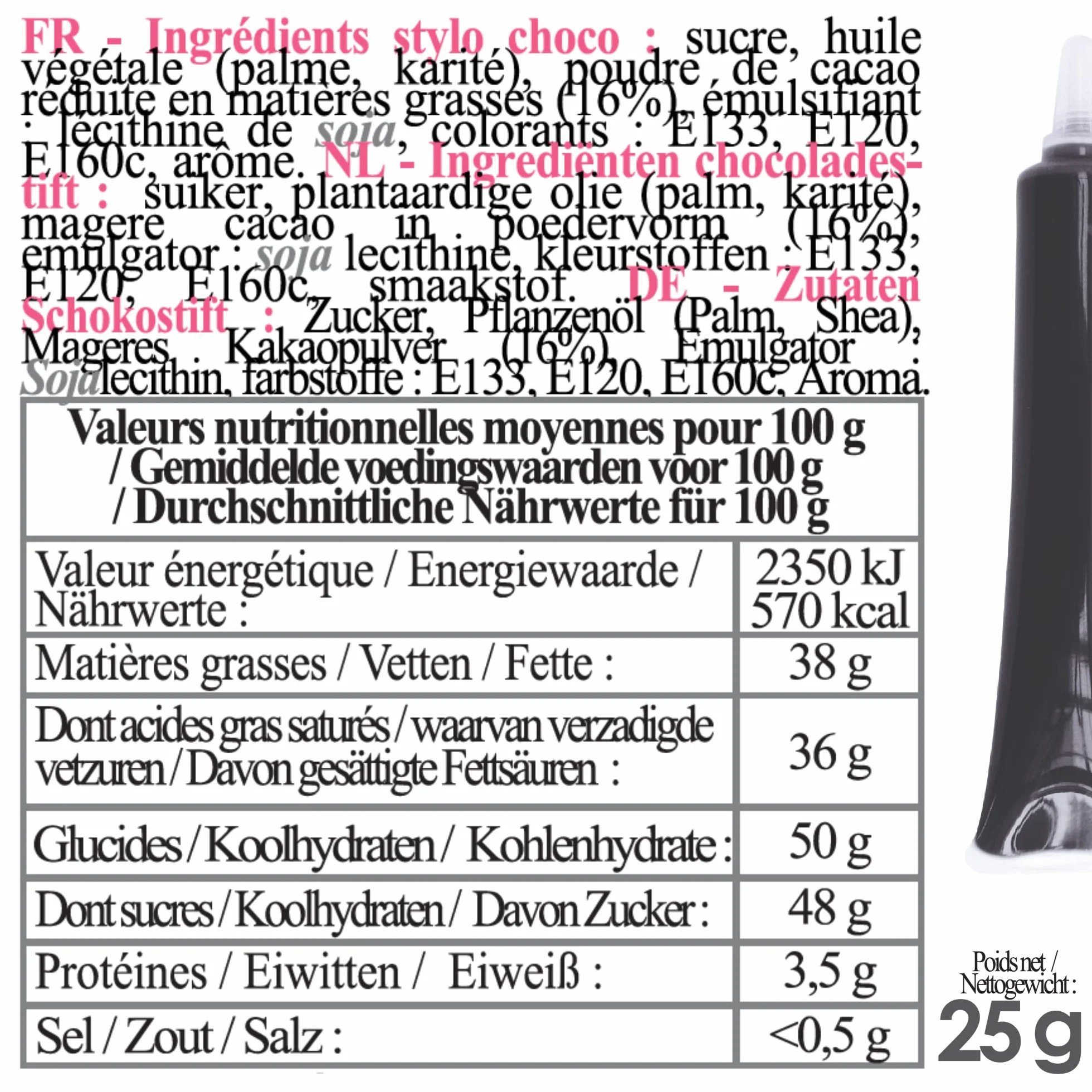 ScrapCooking - Stylo Choco Noir - Crayon Alimentaire Pâtisserie 25 g - Stylo Décoratif Comestible - Écrire & Dessiner sur Desserts, Gâteaux & Biscuits Anniversaire Halloween - 6810