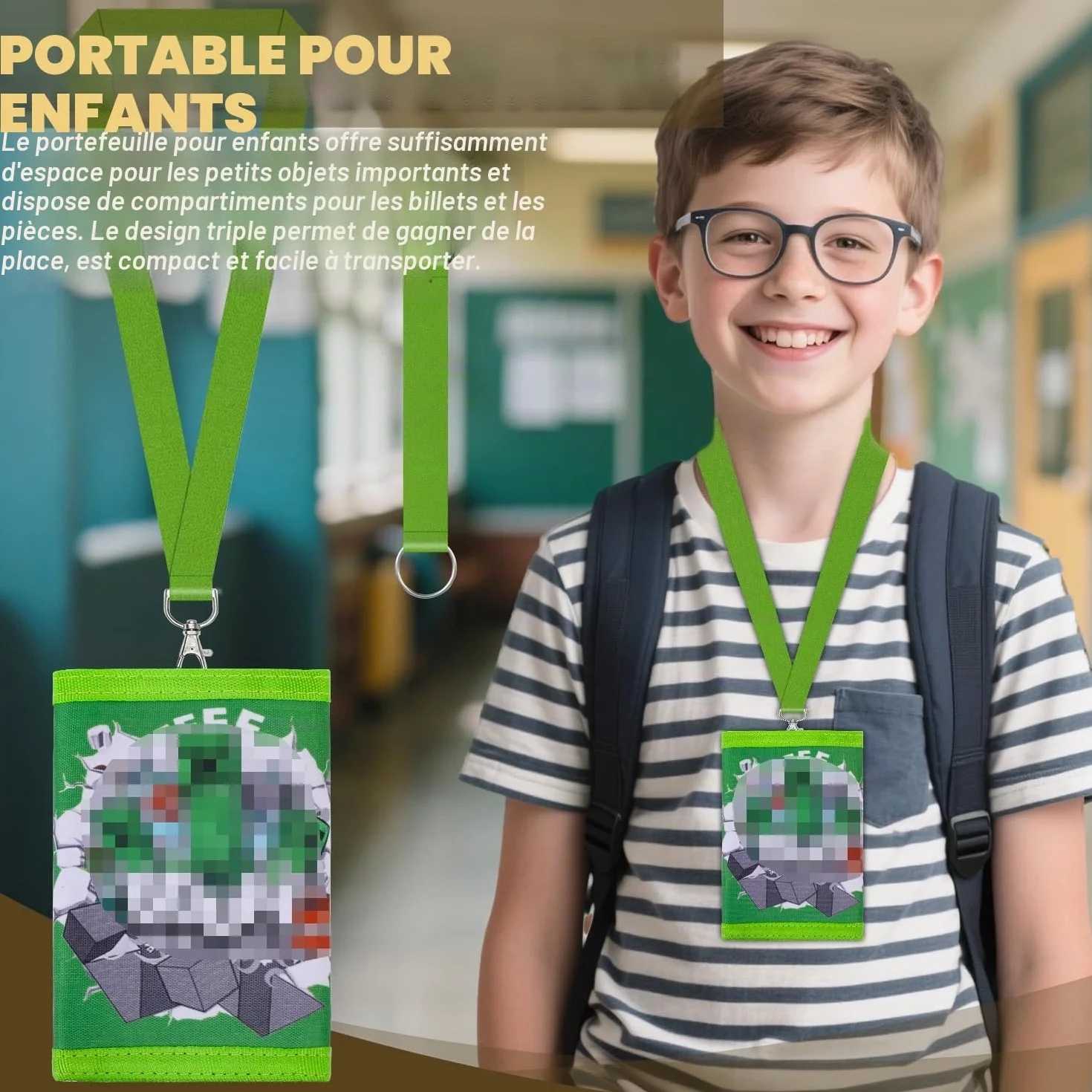 Portefeuille Enfant Sac de Poitrine Vert, Pochette Monnaie Garçon