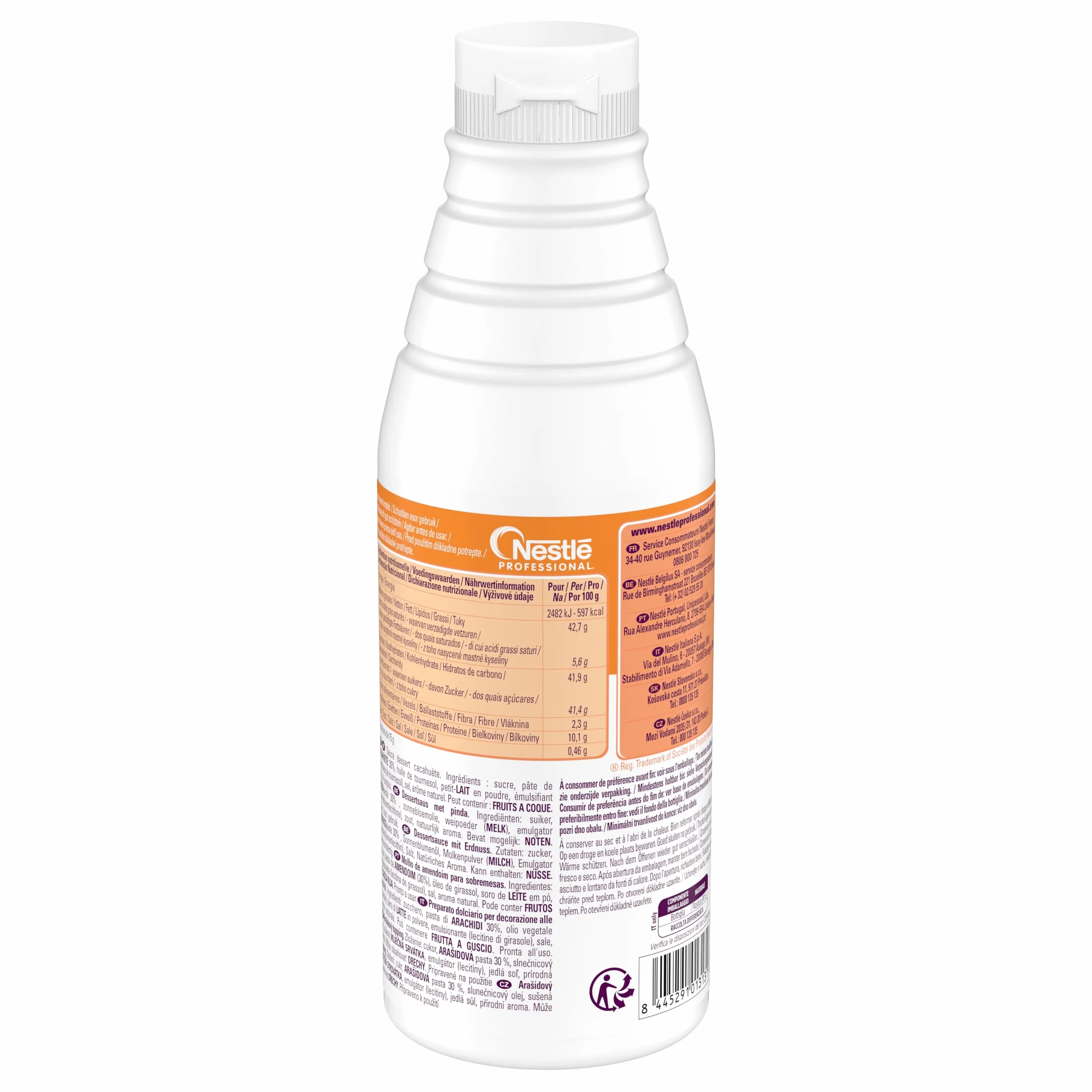 NESTLÉ DOCELLO Sauce Sensation Peanut - Sauce Dessert Cacahuète - Forte Teneur en Cacahuète (30%) - Aide à la Pâtisserie, Topping, Nappage Gâteau, Coulis - Bouteille Squeeze - 750g