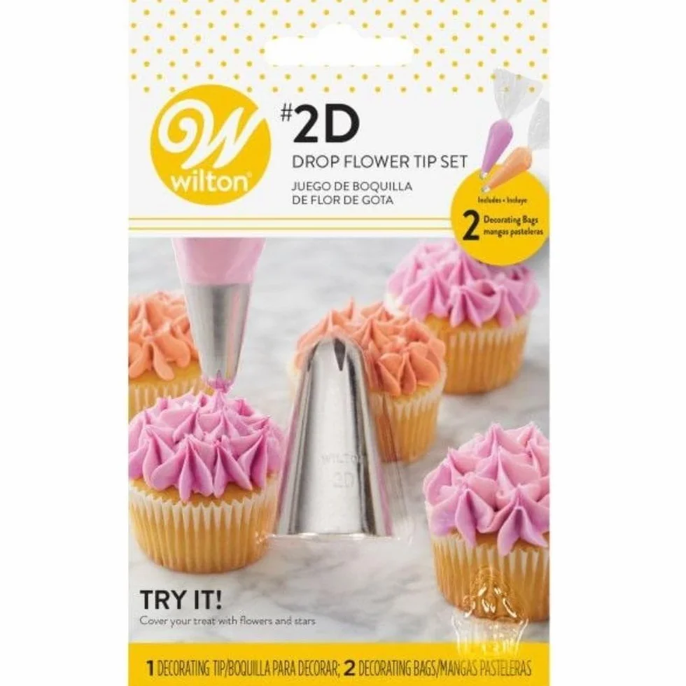 Wilton Douilles à Pâtisserie Set-3: Douille 2D et 2x Poches à Douilles 30 cm - Douilles Professionnelle Métallique Buse de Glaçage Réutilisable pour la Décoration de Gateaux, Muffins et de Cupcakes