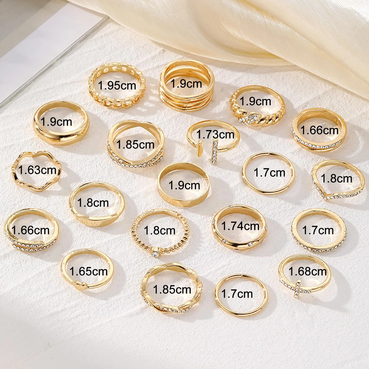 Lot de 20 Bagues Femme Acier Inoxydable Réglables Empilables Or