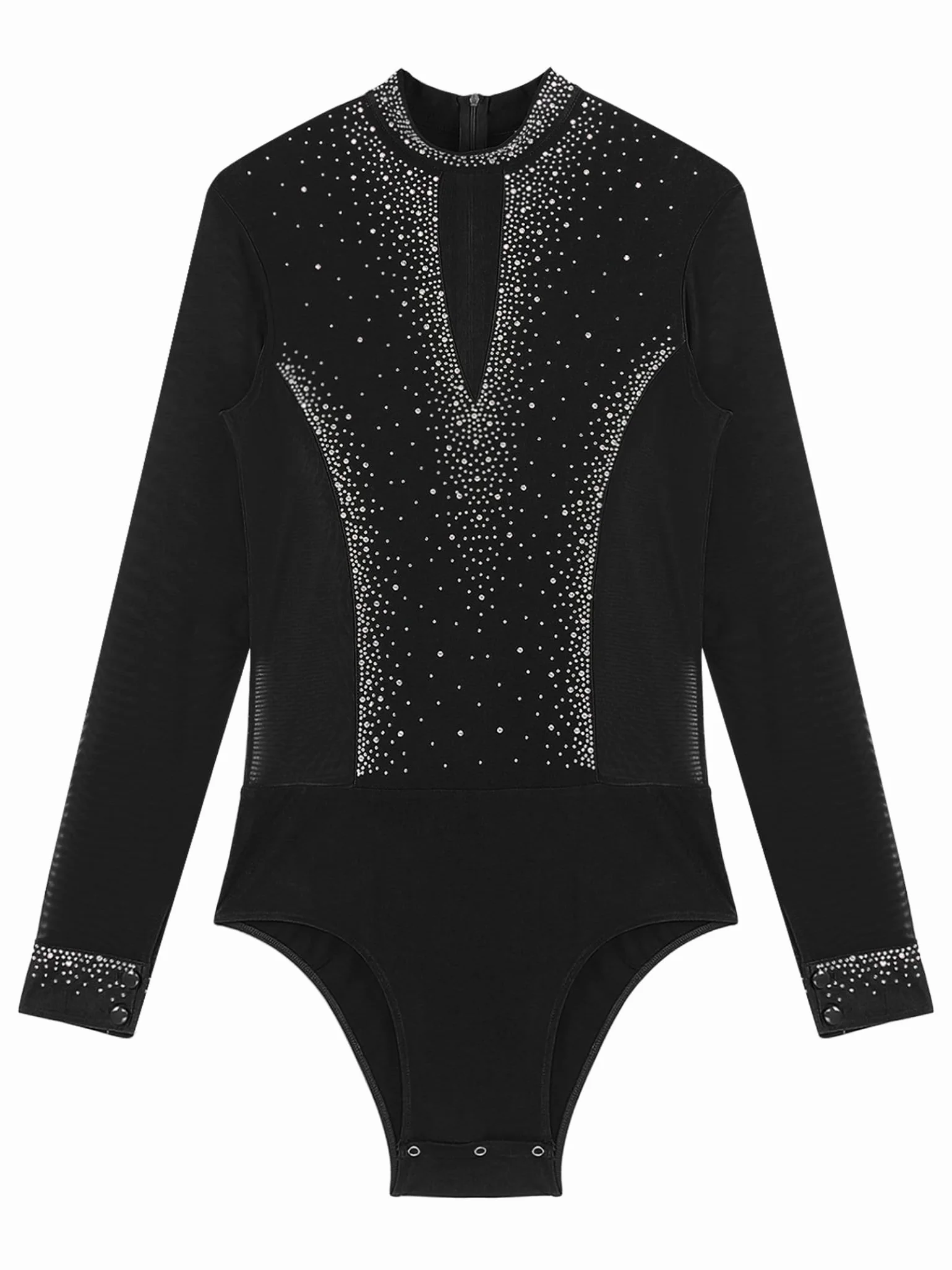 Costume de Gymnastique Hommes Manches Longues Pailleté Strass Body Patinage Artistique Combinaison Danse