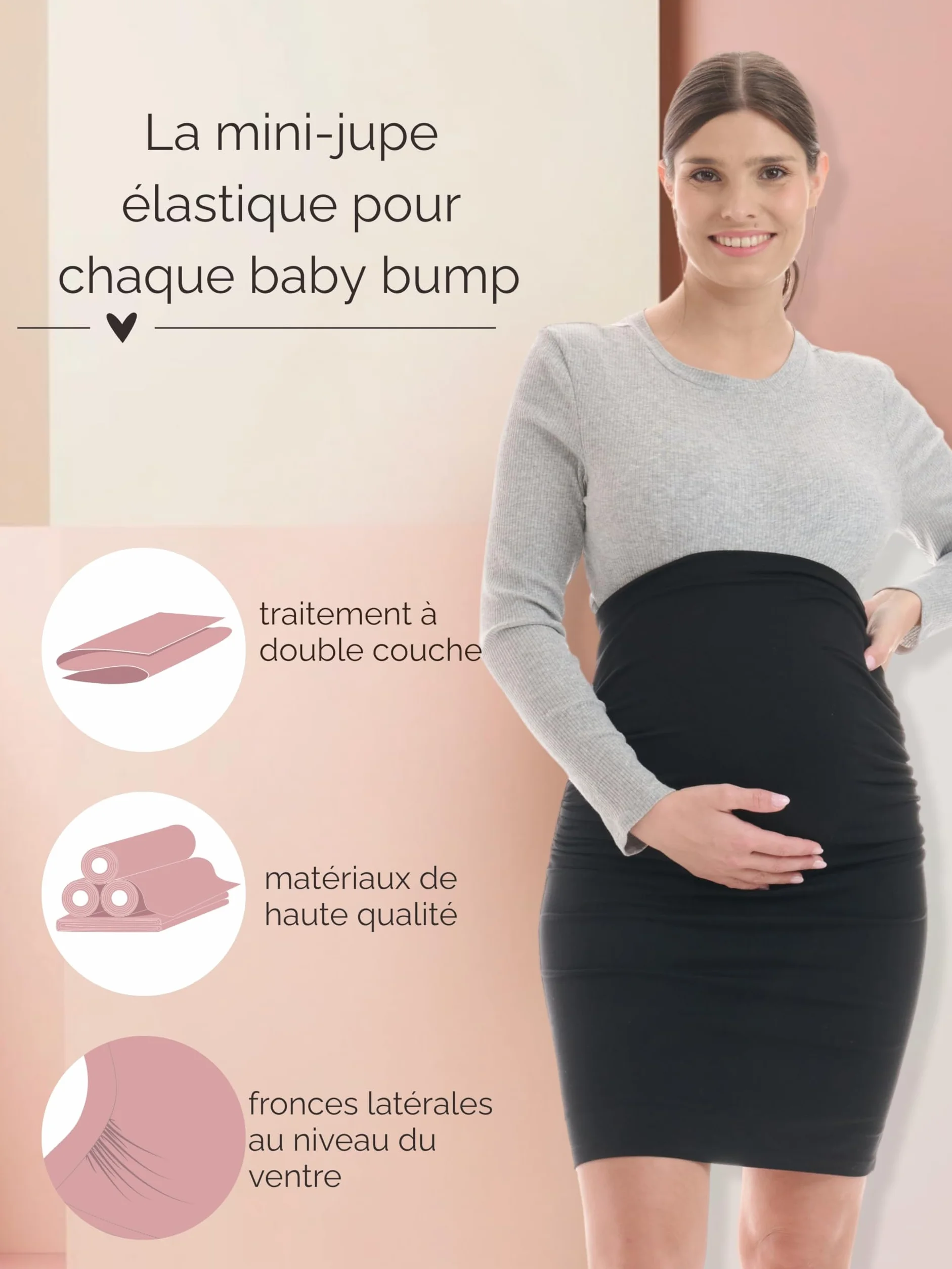 Jupe de Grossesse Femme Longueur Mini Midi Partie Ventrale Double Couche Jupe Crayon