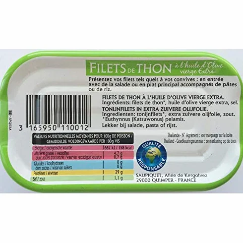 SAUPIQUET - Filets Thon Huile Olive Vierge Extra 115G - Lot De 4