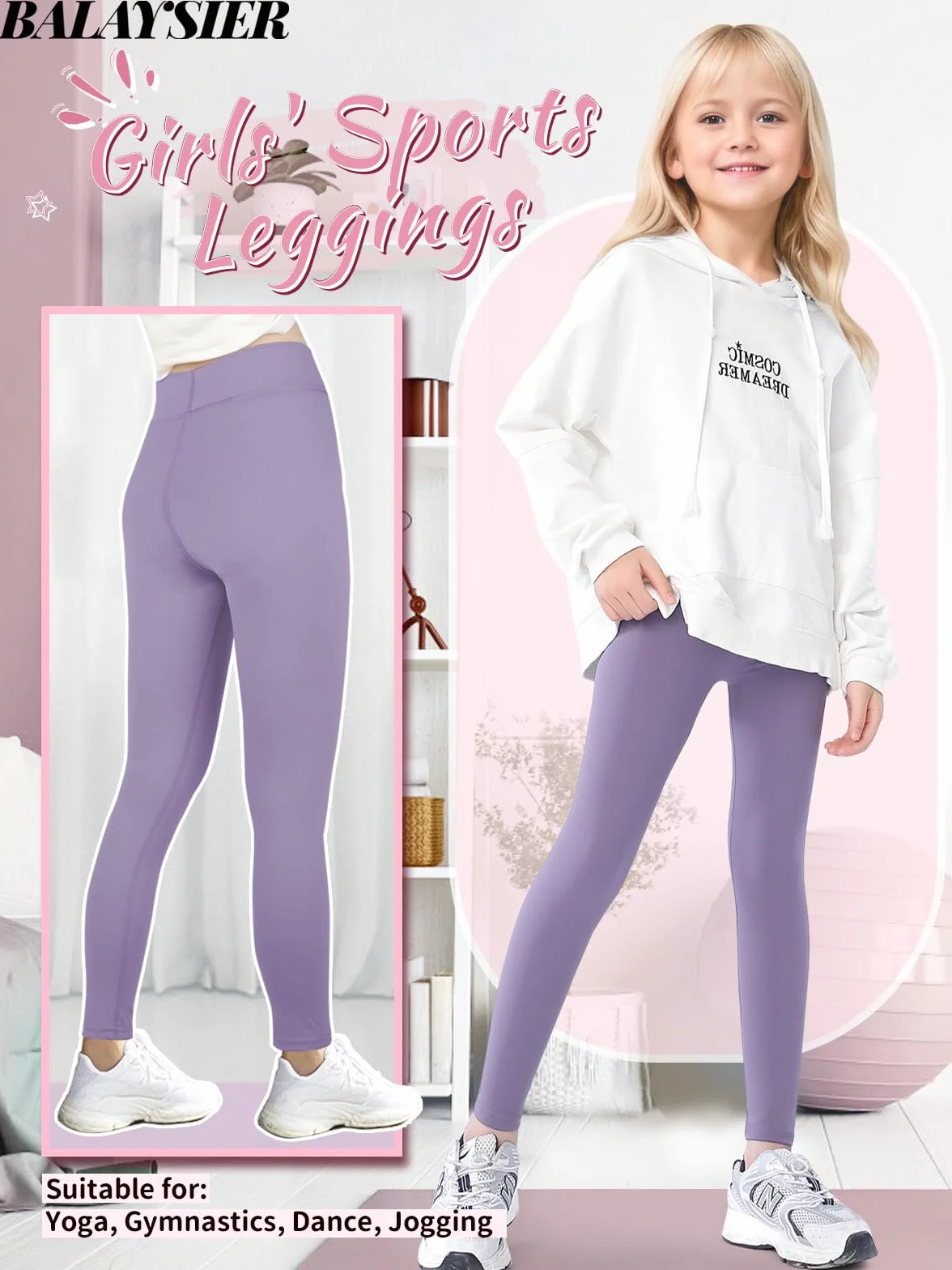 Legging Sport Fille Pantalon Yoga Taille Elastique pour Jogging Gymnastique