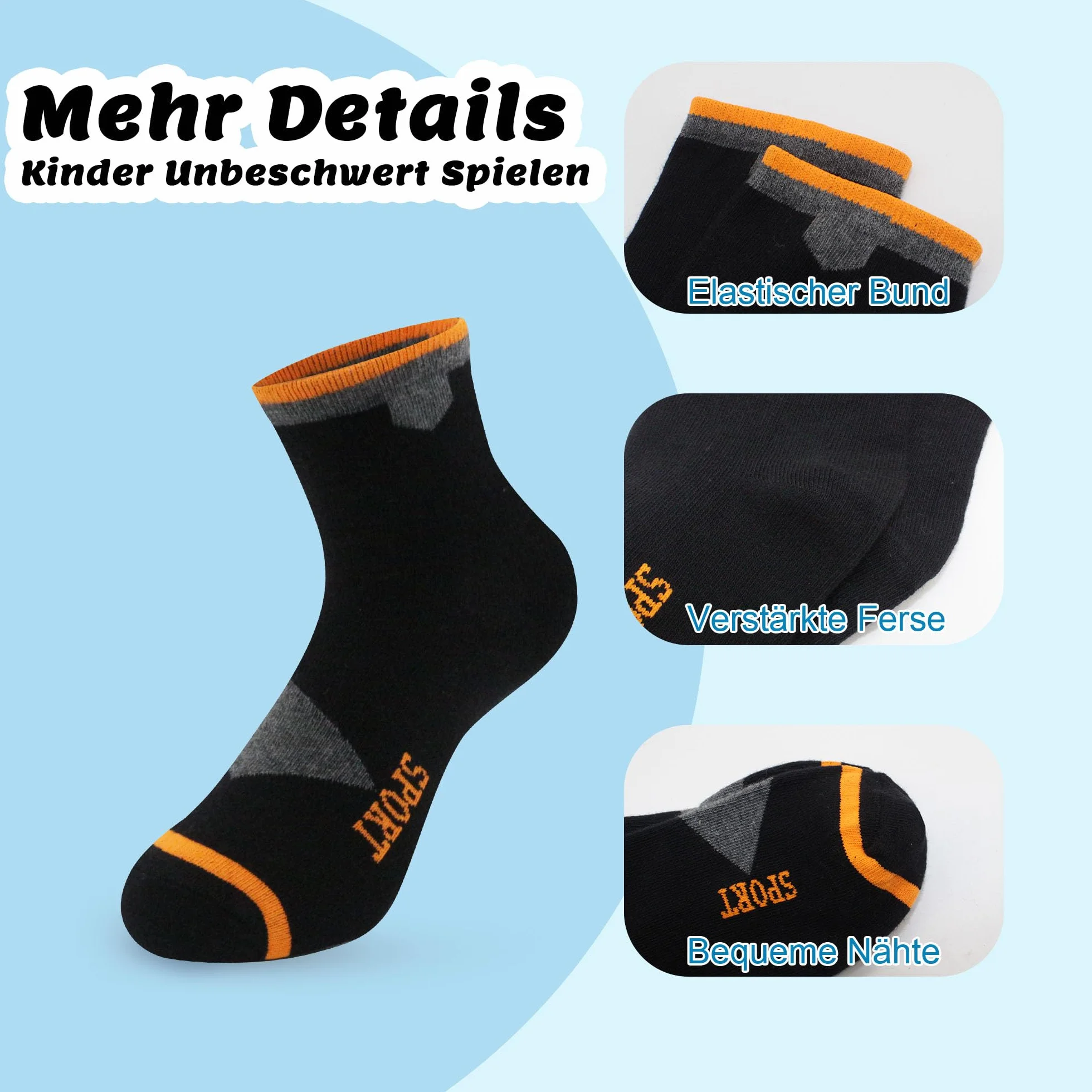 Chaussettes Enfant Garçon Fille Coton Doux Respirantes Motifs Sport Unisex Foot Confortables Pack de 12