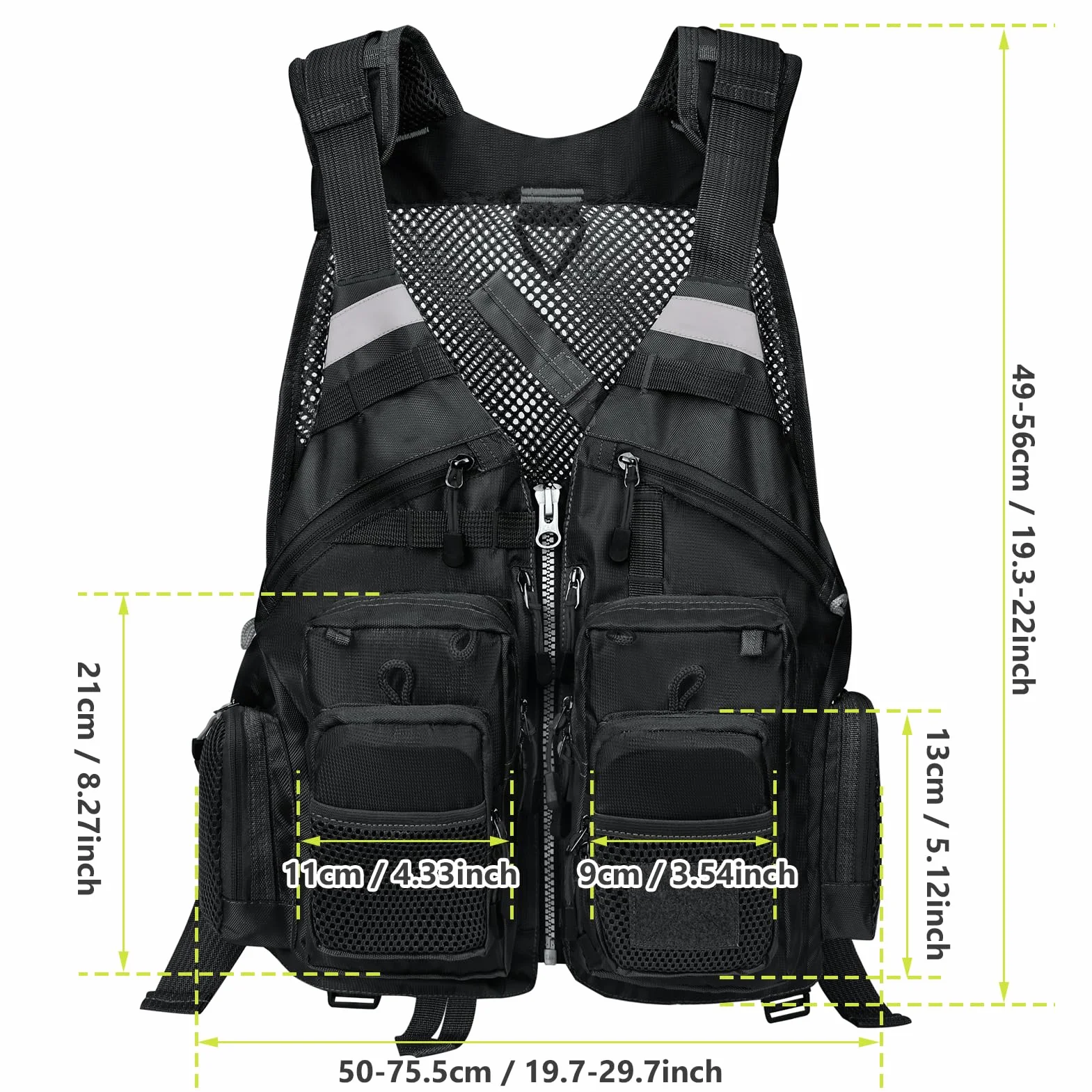 Gonex Gilet de Pêche à La Mouche pour Hommes et Femmes, Réglable avec Poches et Bandes Réfléchissantes
