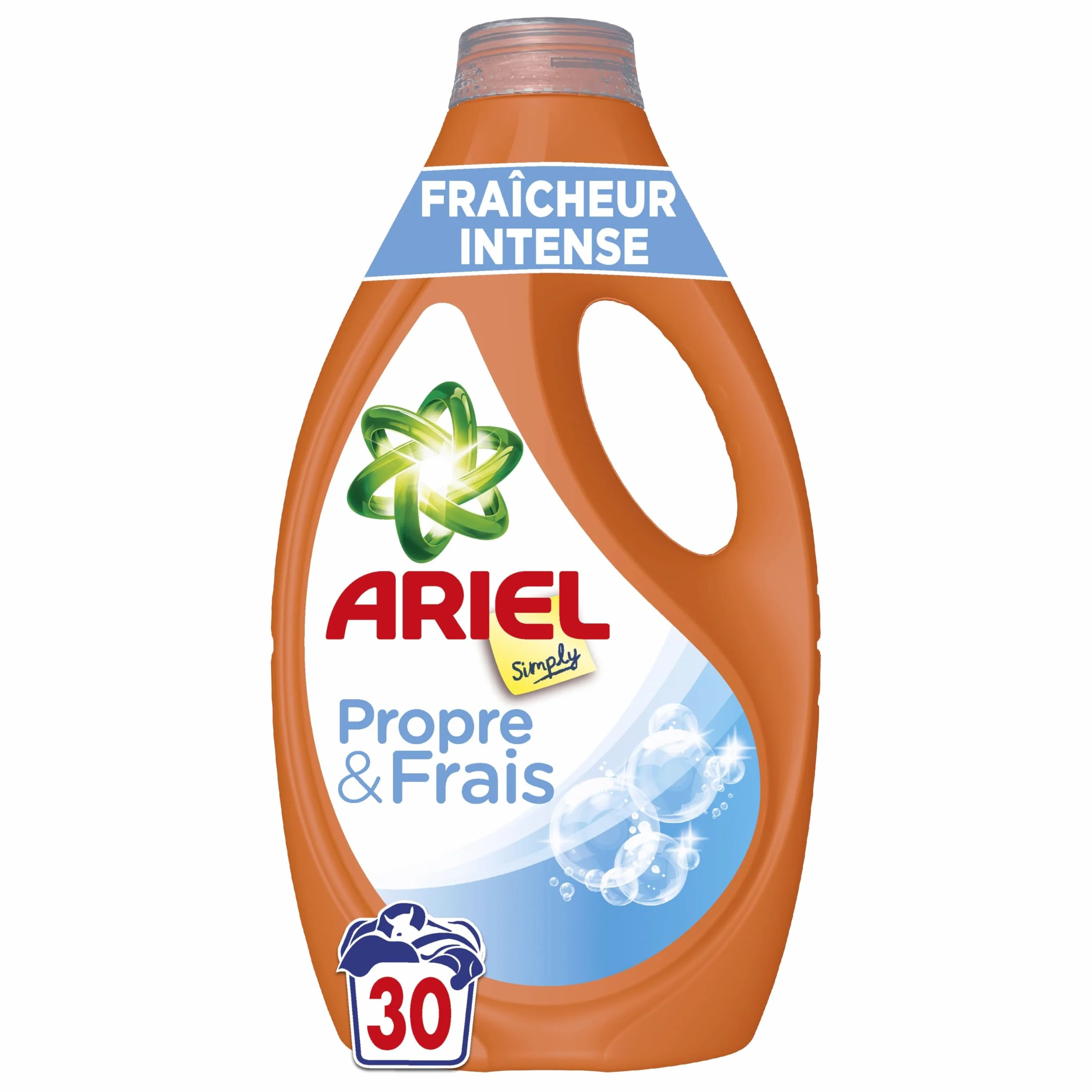 Ariel Simply Lessive Liquide, 120 Lavages (4x30), Parfum Fraîcheur Intense, Propre et Frais, Choix économique, Fabriqué en France