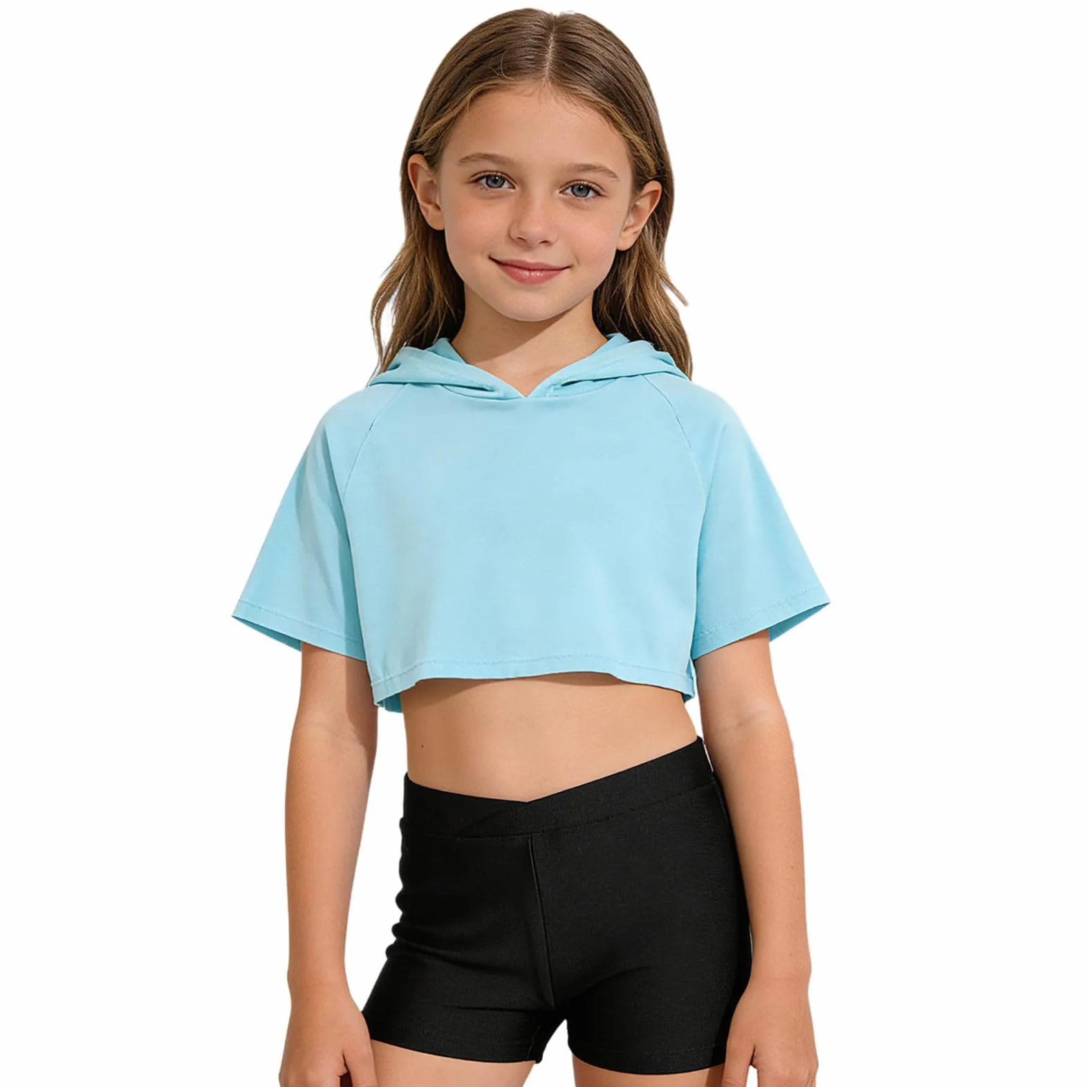 Alvivi Ensemble Sport Danse Enfant Fille Sweat Capuche Manches Courtes Haut Short Fitness Gymnastique 5-16 Ans