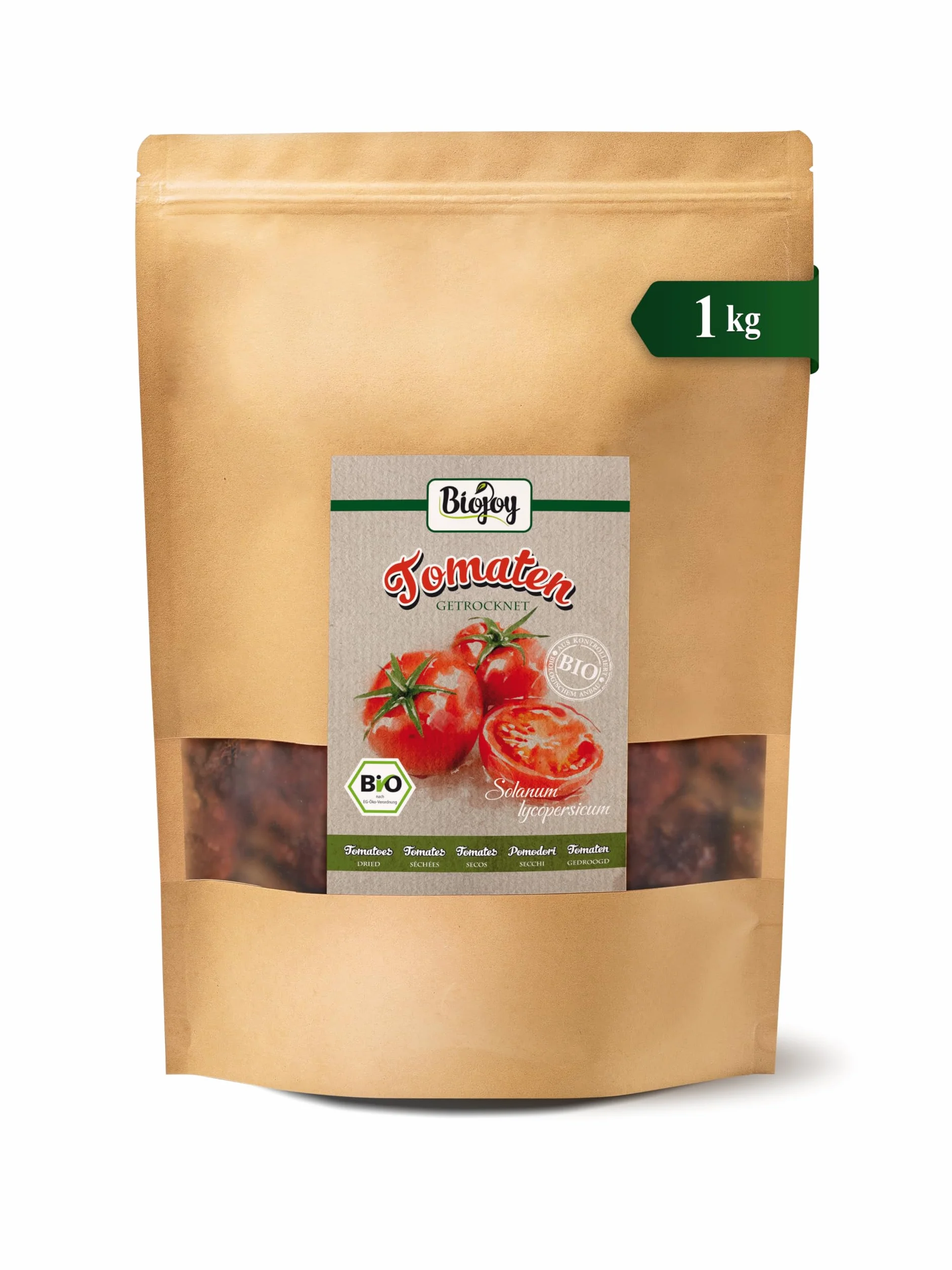 Biojoy Tomates séchées BIO (1 kg), sans huile, non sulfatés, avec 7% de Sel gemme