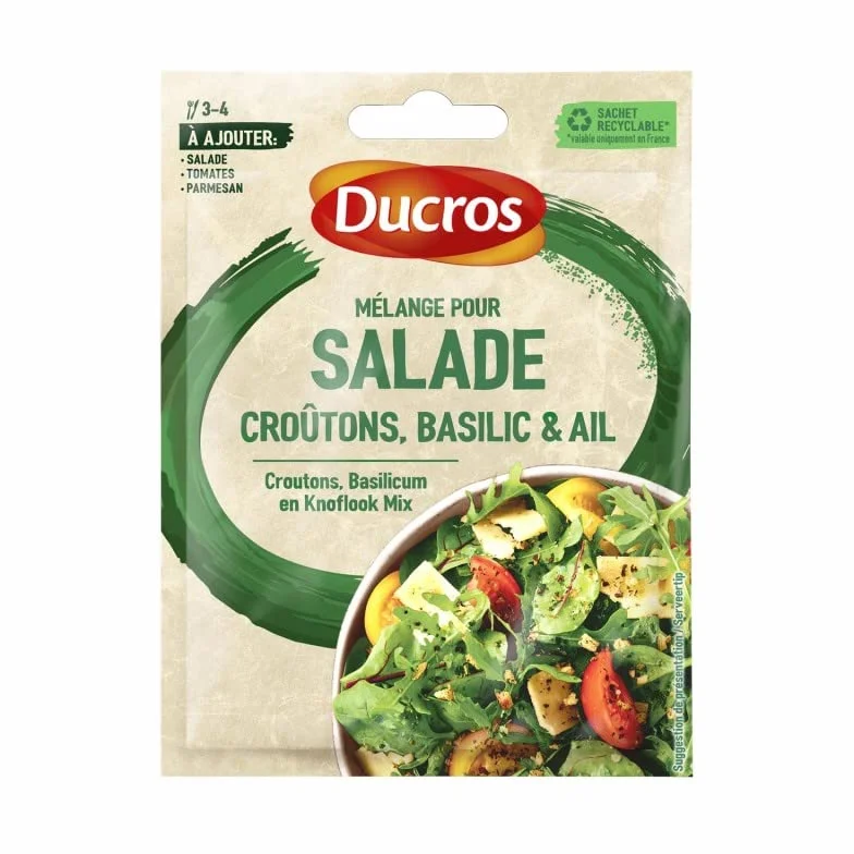 Croûtons Ducros au Basilic et Ail - 18g - Savoureux et Croustillants - Idéal pour Salades et Soupes - Le Lot De 4