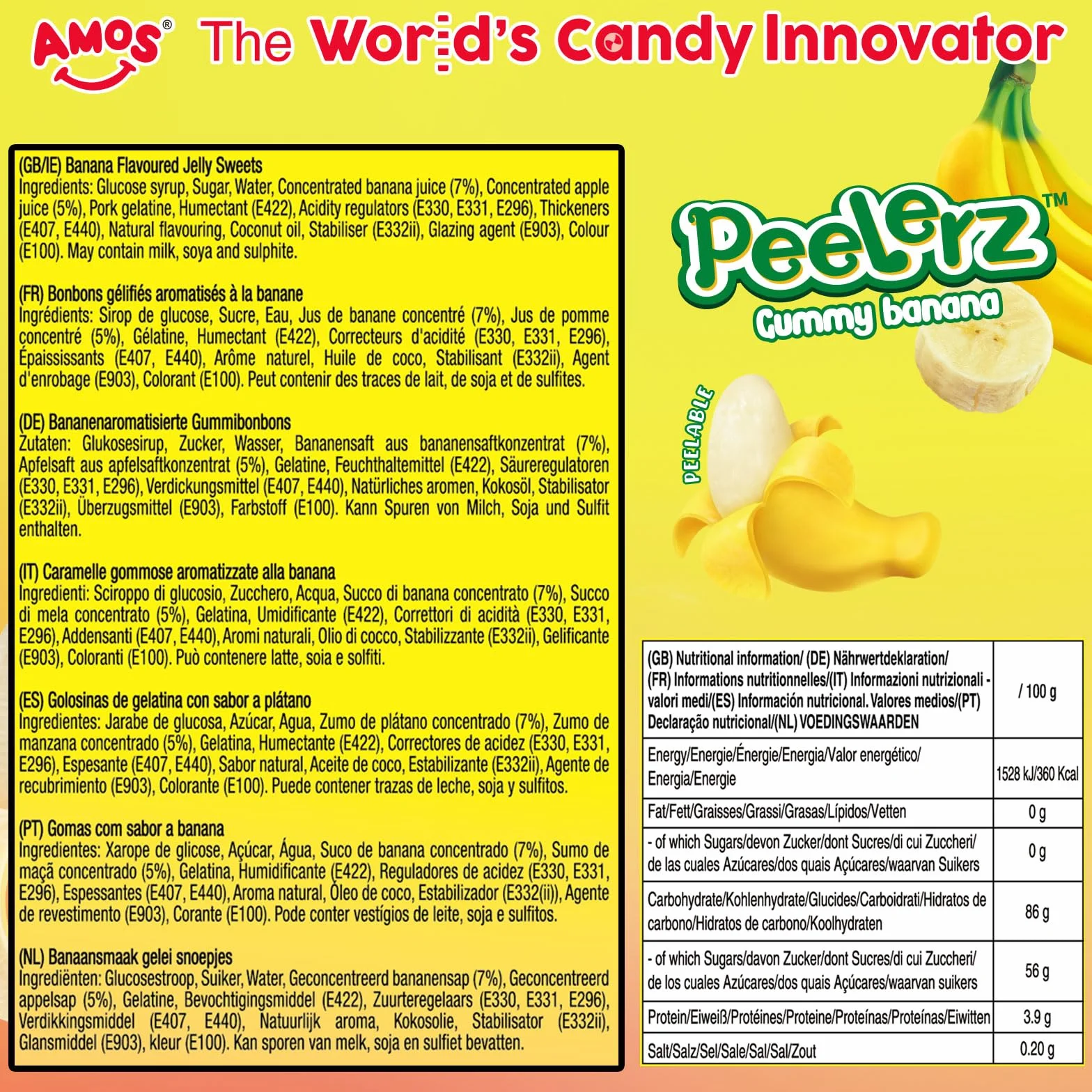 AMOS Peelerz Bonbons Gommeuse, Pâques Banana Banane Pelable 3D Bonbon Candy, Jus Fruits Véritables Fabriqués Bonbon Gommeuse Pour Célébrer Fête - Emballage Boîte 240G (Banane)