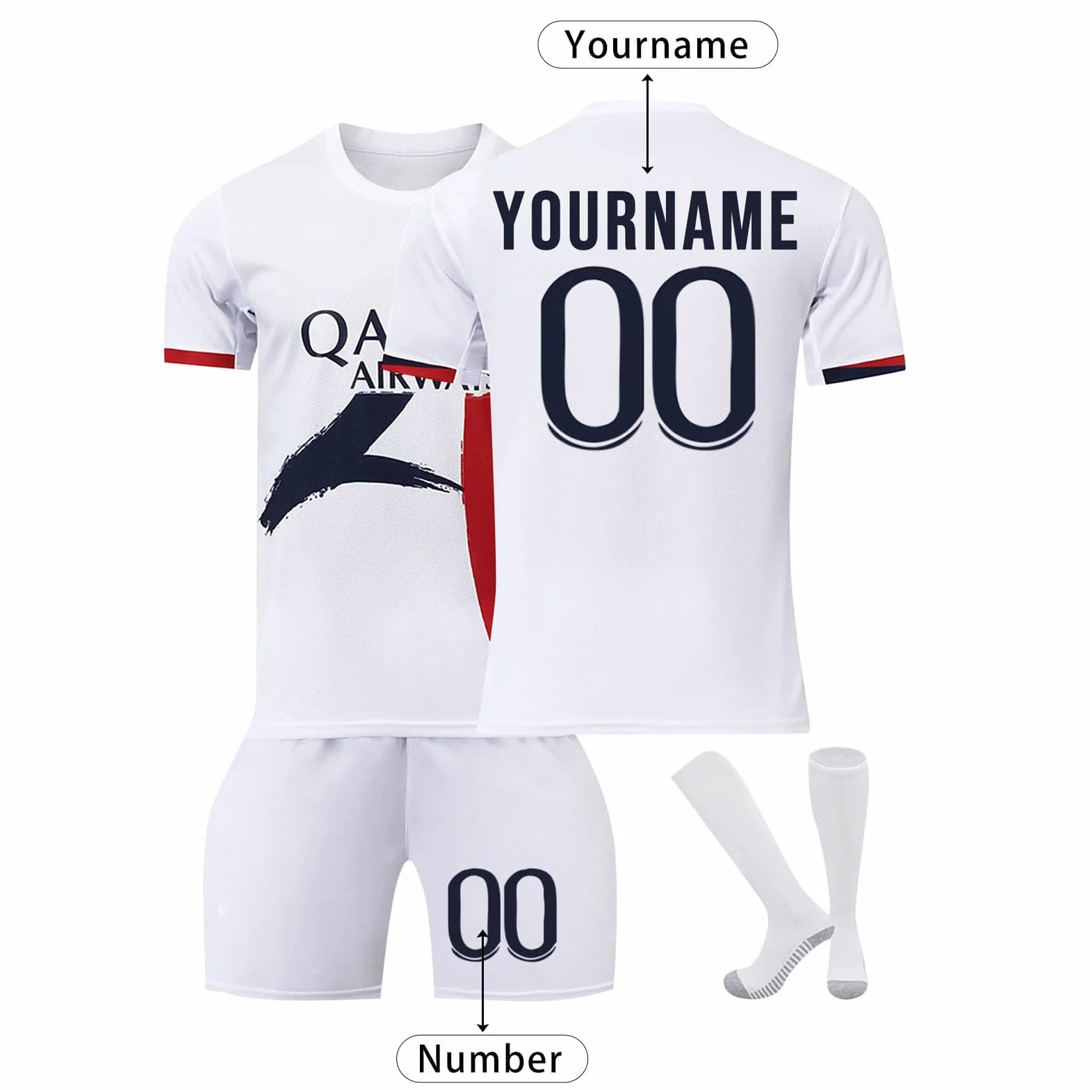 Maillot de Foot Personnalisé Enfant et Adulte avec Nom et Numéro - Ensemble Football Tee Shirt Shorts Chaussettes
