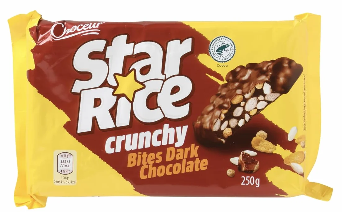 Star Rice Crunchy - Gaufrettes croustillantes au riz soufflé nappées de chocolat blanc, plaisir croquant unique - Compatible avec Choceur - 250g