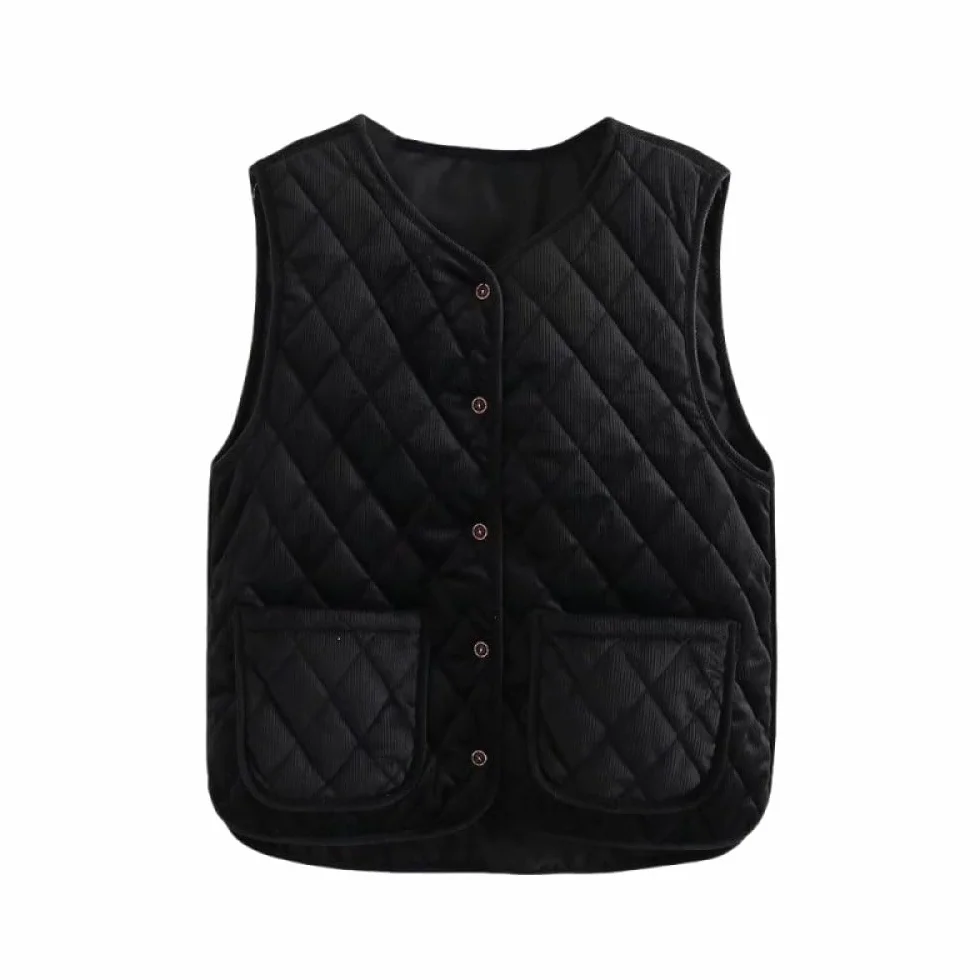 Gilet sans Manche Femme Velours Côtelé Noir Lâche Transition Chaud Hiver Manteau