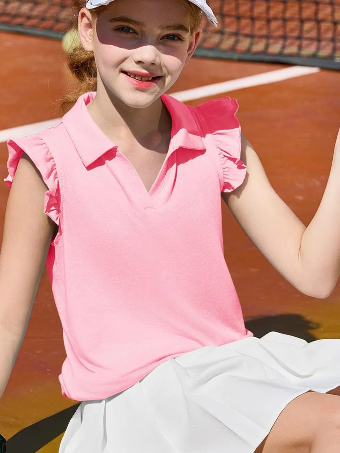 Polo à manches volantées pour filles - Haut respirant et décontracté