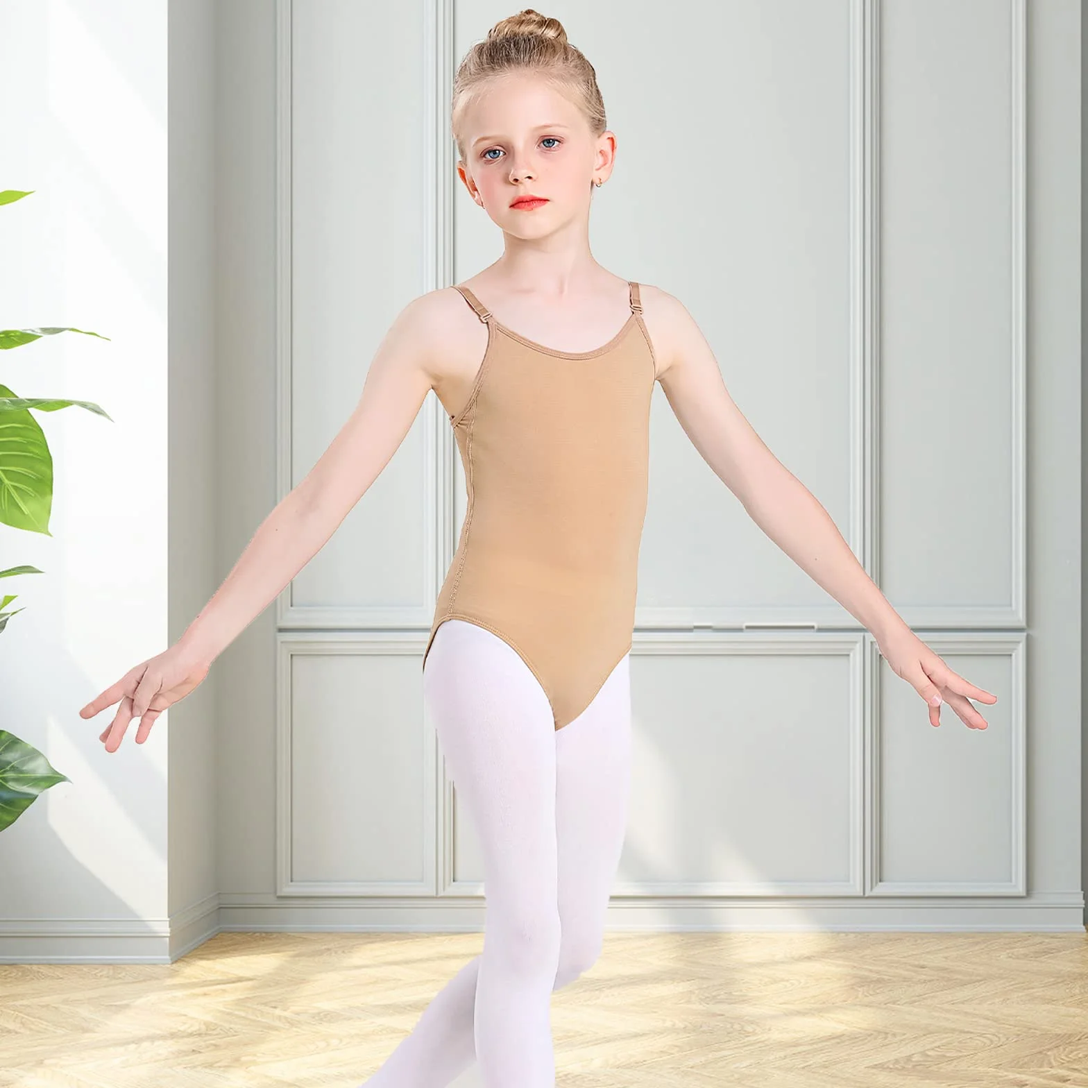 Justaucorps de Gymnastique Nu Sans Couture avec Bretelles Réglables pour Filles