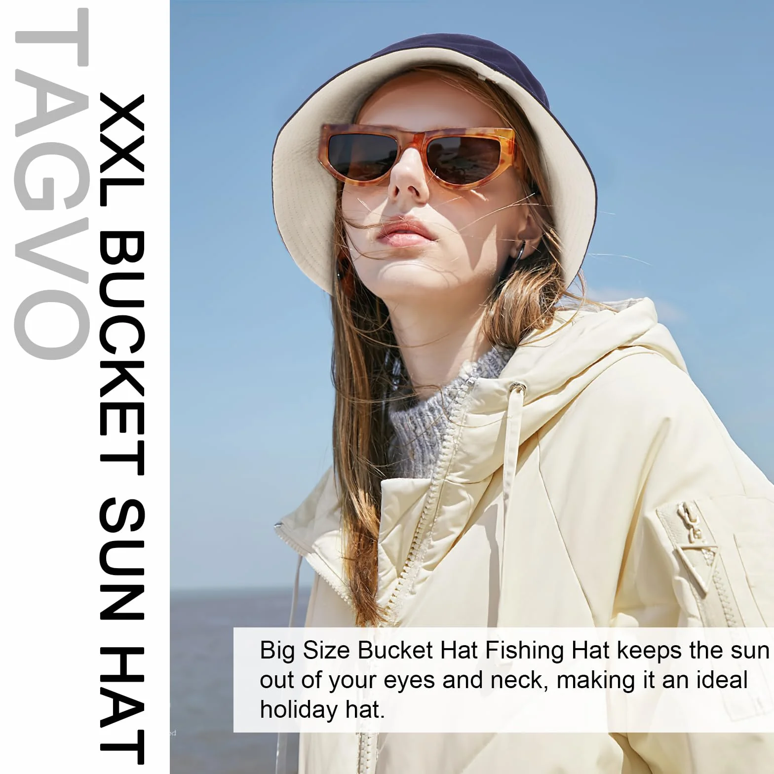 TAGVO Chapeau de Pêcheur Réversible Chapeau de Seau Unisexe Anti-UV Pliable Coton 58-65cm