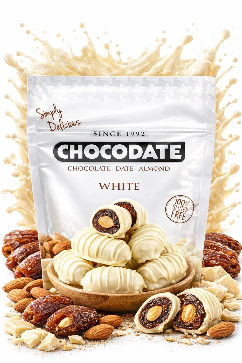 Dattes fourrées enrobées de Chocolat Blanc – Confiserie Gourmande Premium – Sachet 90 g