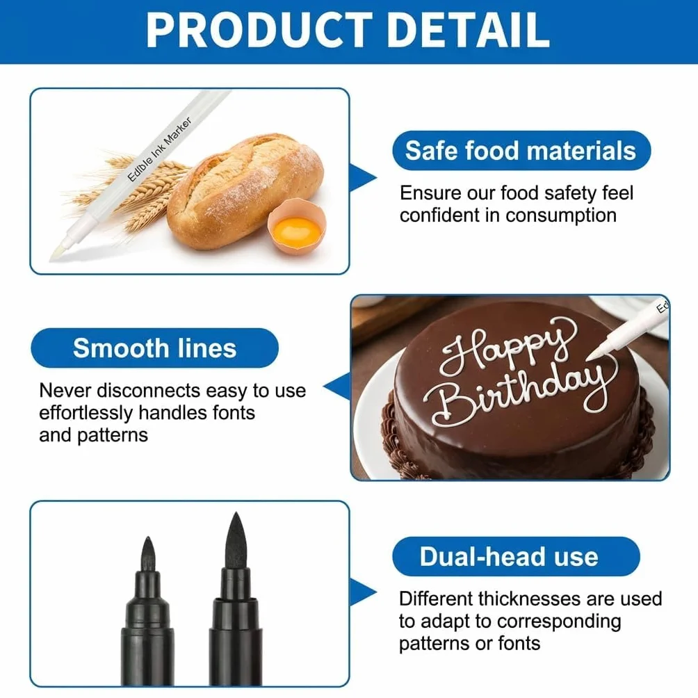 4 Feutre Alimentaire, Stylo Alimentaire Noir et Blanc Pâtisserie, Colorant Alimentaire Blanc Noir pour Décoration Gâteaux Biscuits Fondants Desserts DIY, Occasions Festives Occasions Festives
