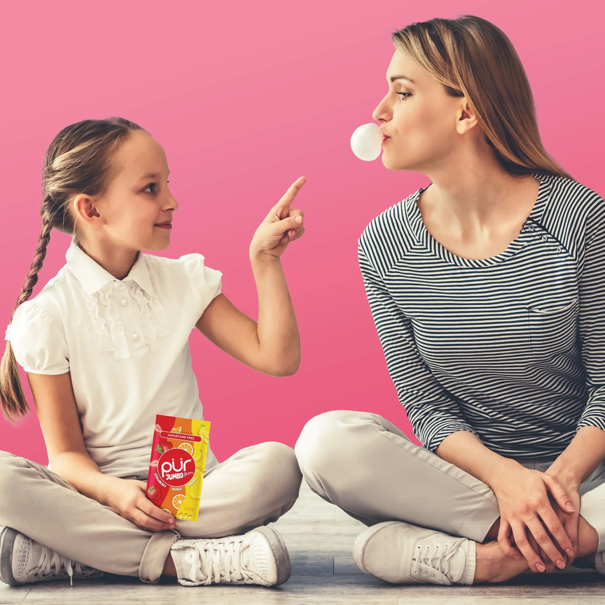 PUR Jumbo Gum Sans Aspartame Au Xylitol Arôme Naturel Fraise Banane Orange 20 Pièces Lot de 3