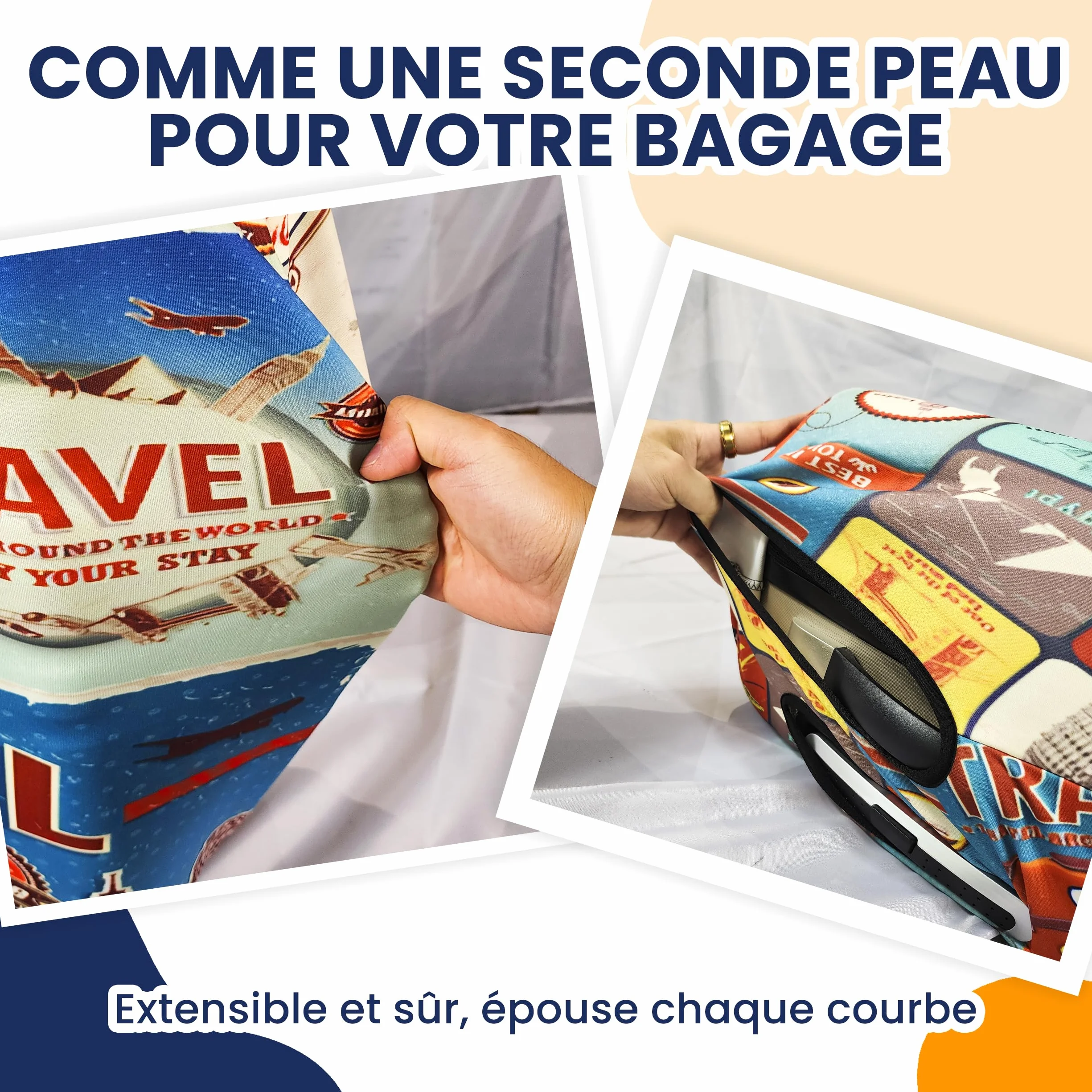 Housse de protection de valise avec fermeture éclair et étiquette de bagage