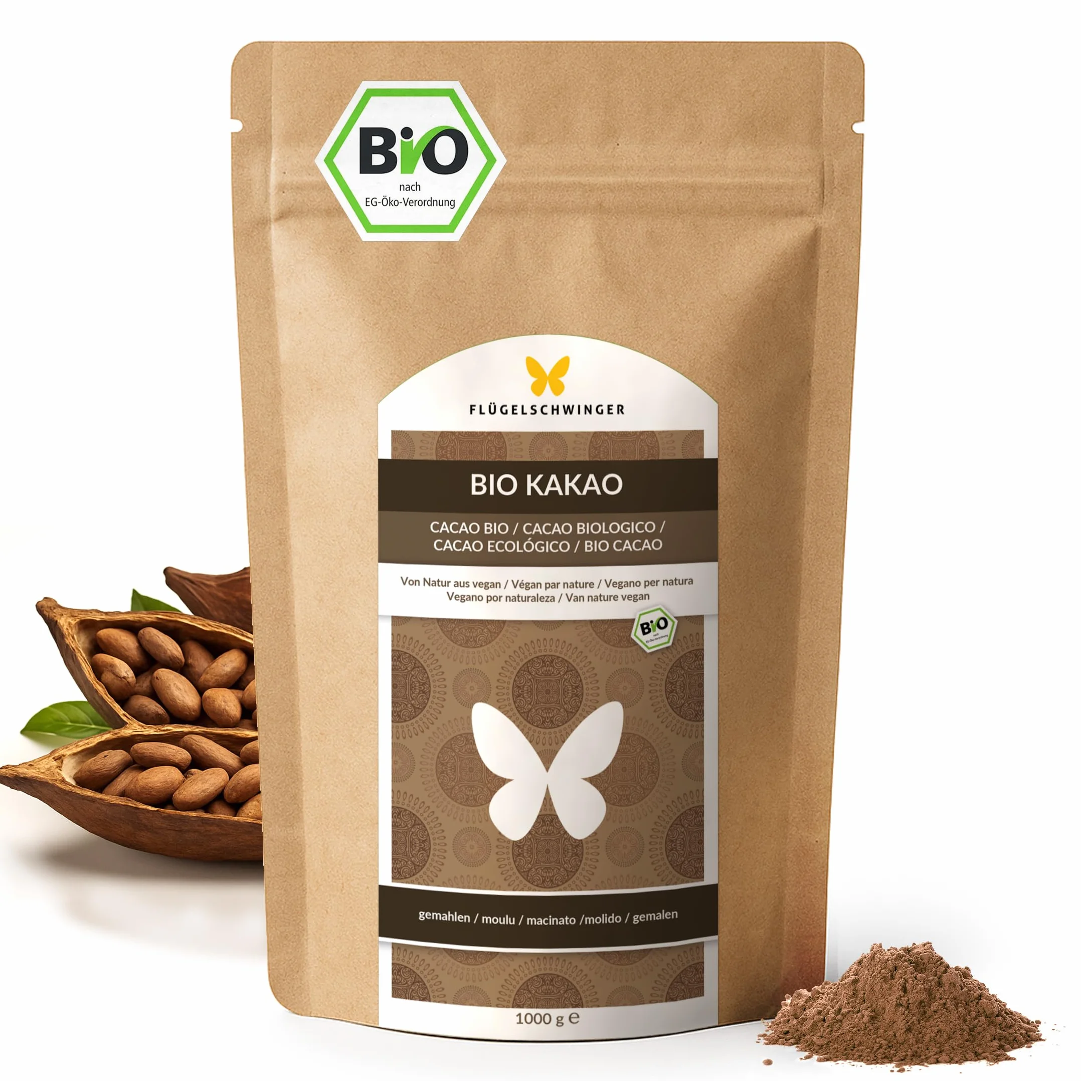 1 kg de poudre de cacao BIO – naturelle, non alcalinisée, issue de l’agriculture biologique contrôlée, sans additifs ni sucre