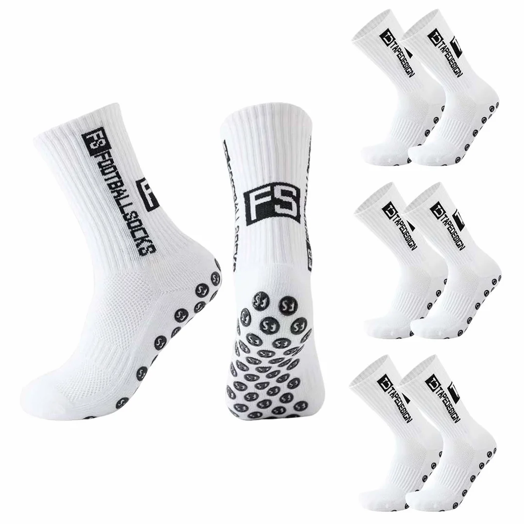 Chaussette Foot Enfant 4 Paires Blanc Taille 26-33 Antidérapantes Football Basketball