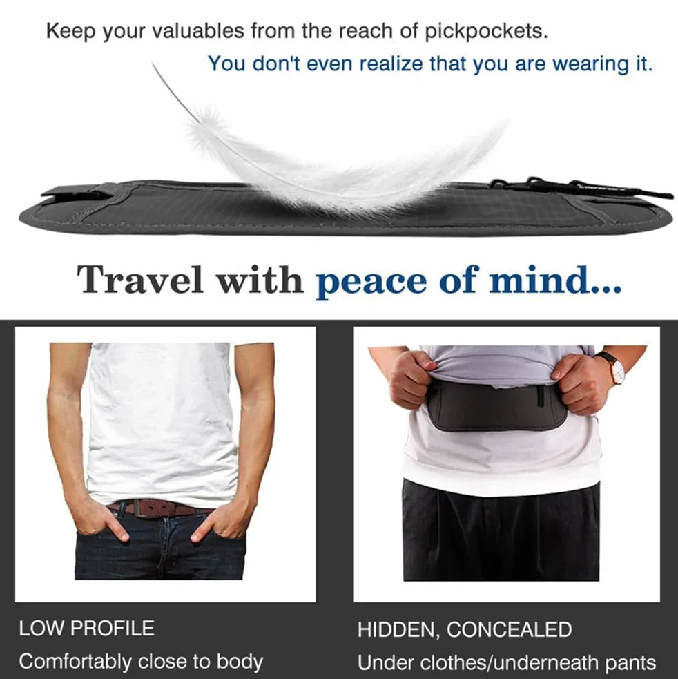 Sac à Main Caché Passeport Ceinture d'Argent Voyage Mince Sécurité Khaki
