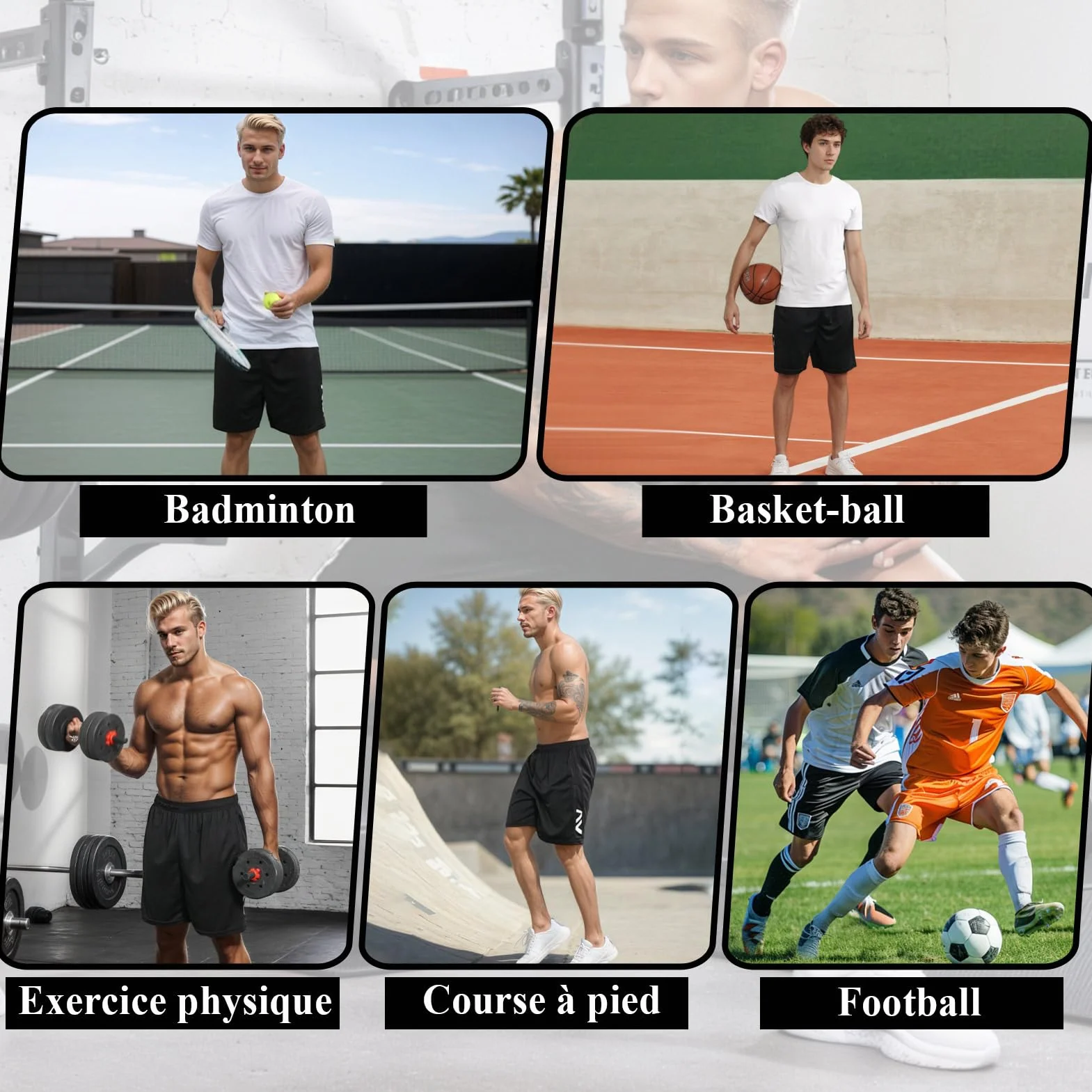 Lot de 3 Shorts de Sport pour Homme Séchage Rapide avec Poches Jogging Fitness Basketball Training Gym Tennis