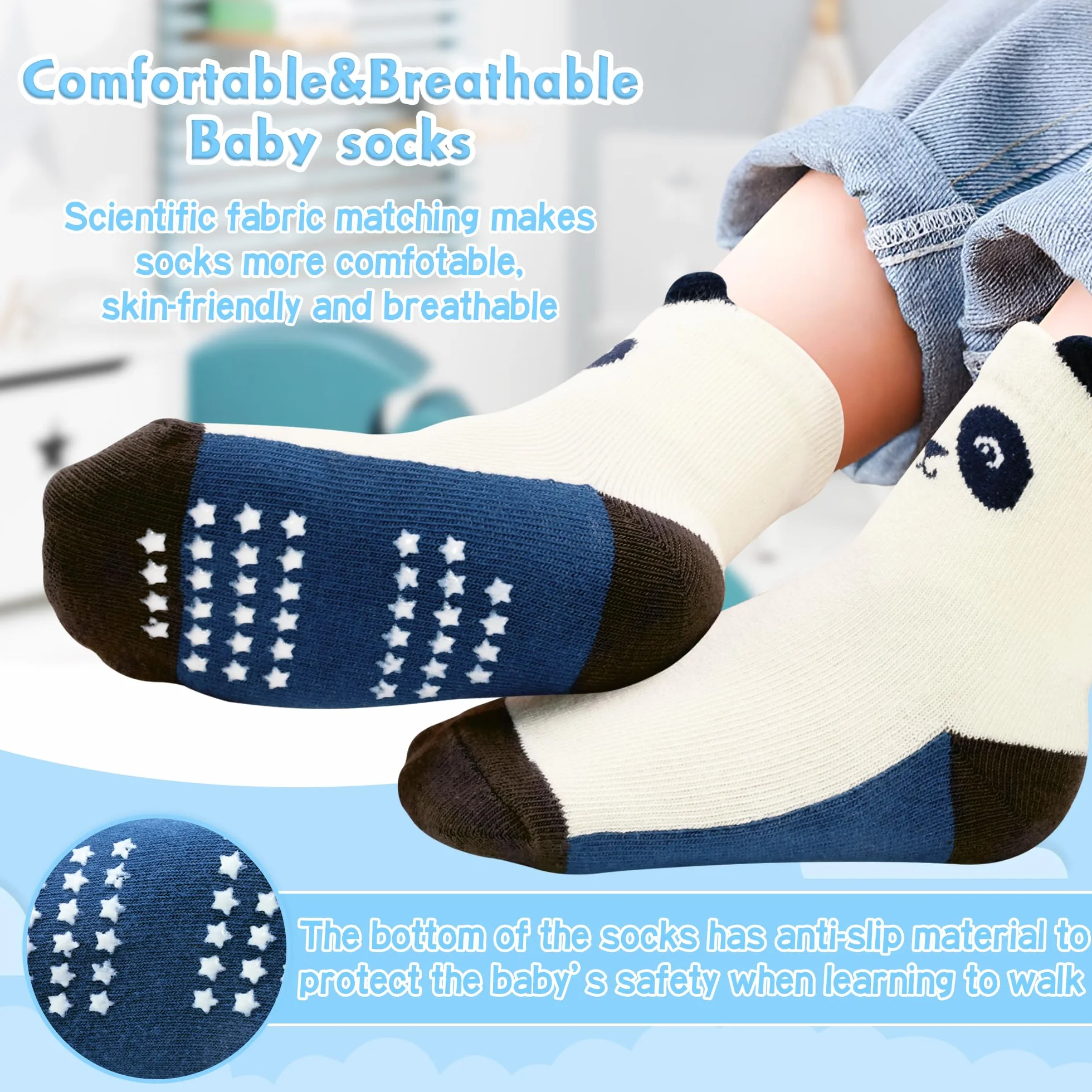 Lot de 12 chaussettes antidérapantes pour bébé 1-7 ans multi couleurs