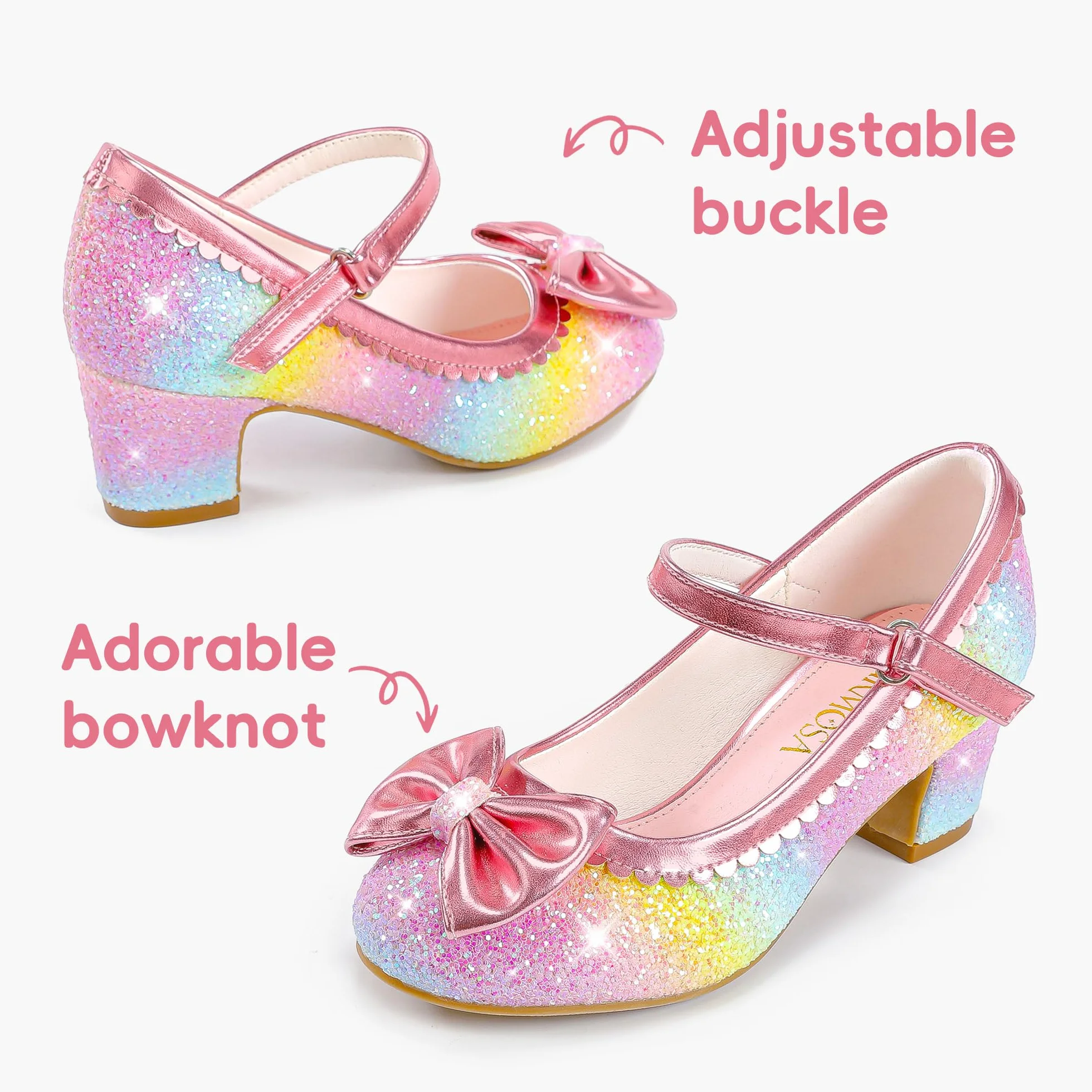 LAURMOSA Nœud Paillettes Chaussure Princesse Fille Mary Jane Talon Enfant Fête Cérémonie