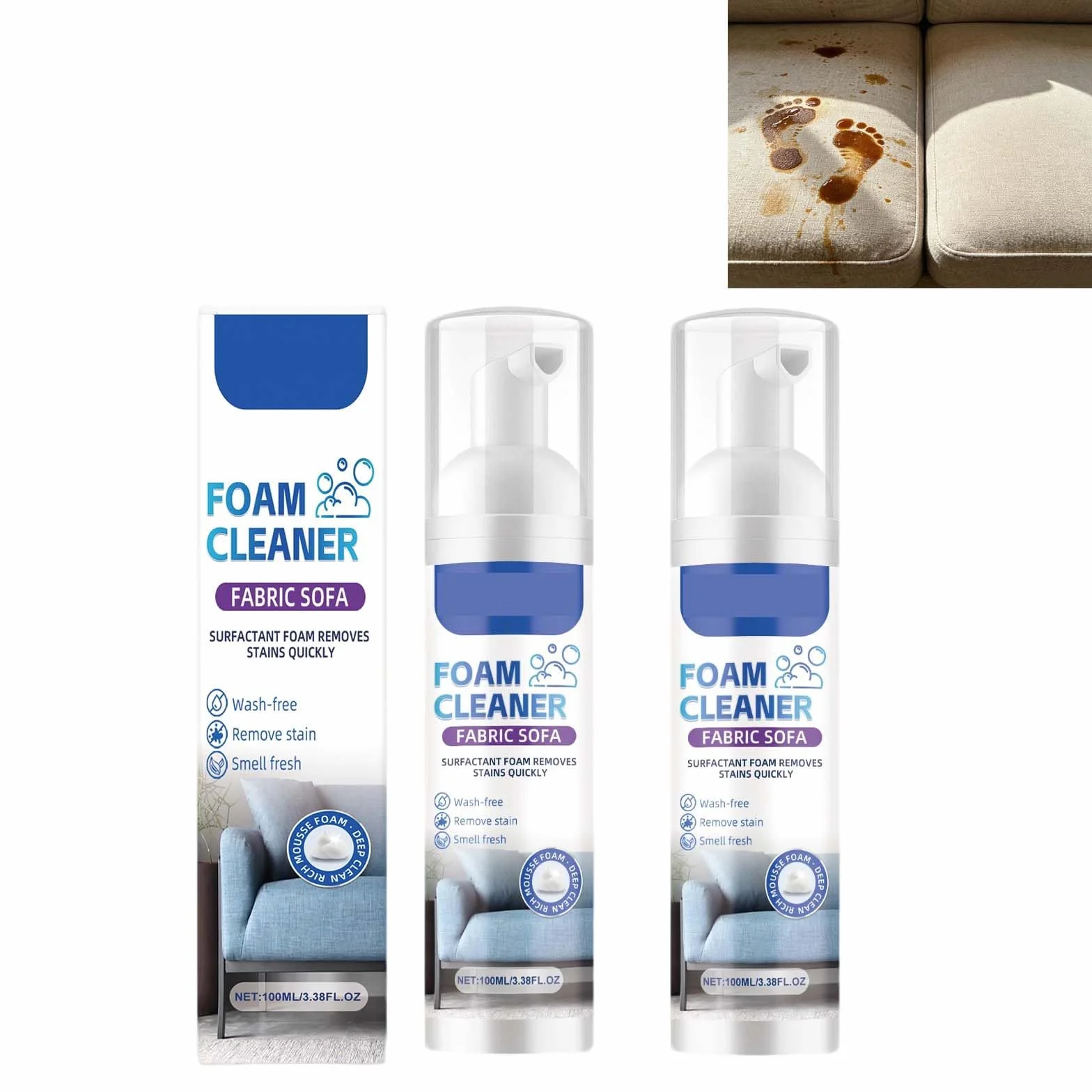 Nettoyant moussant puissant pour canapés tissus, spray nettoyant à sec multi-usages, sans rinçage, séchage rapide, idéal pour l'entretien régulier canapés, tapis, matelas, sièges auto, rideaux (PCS2)