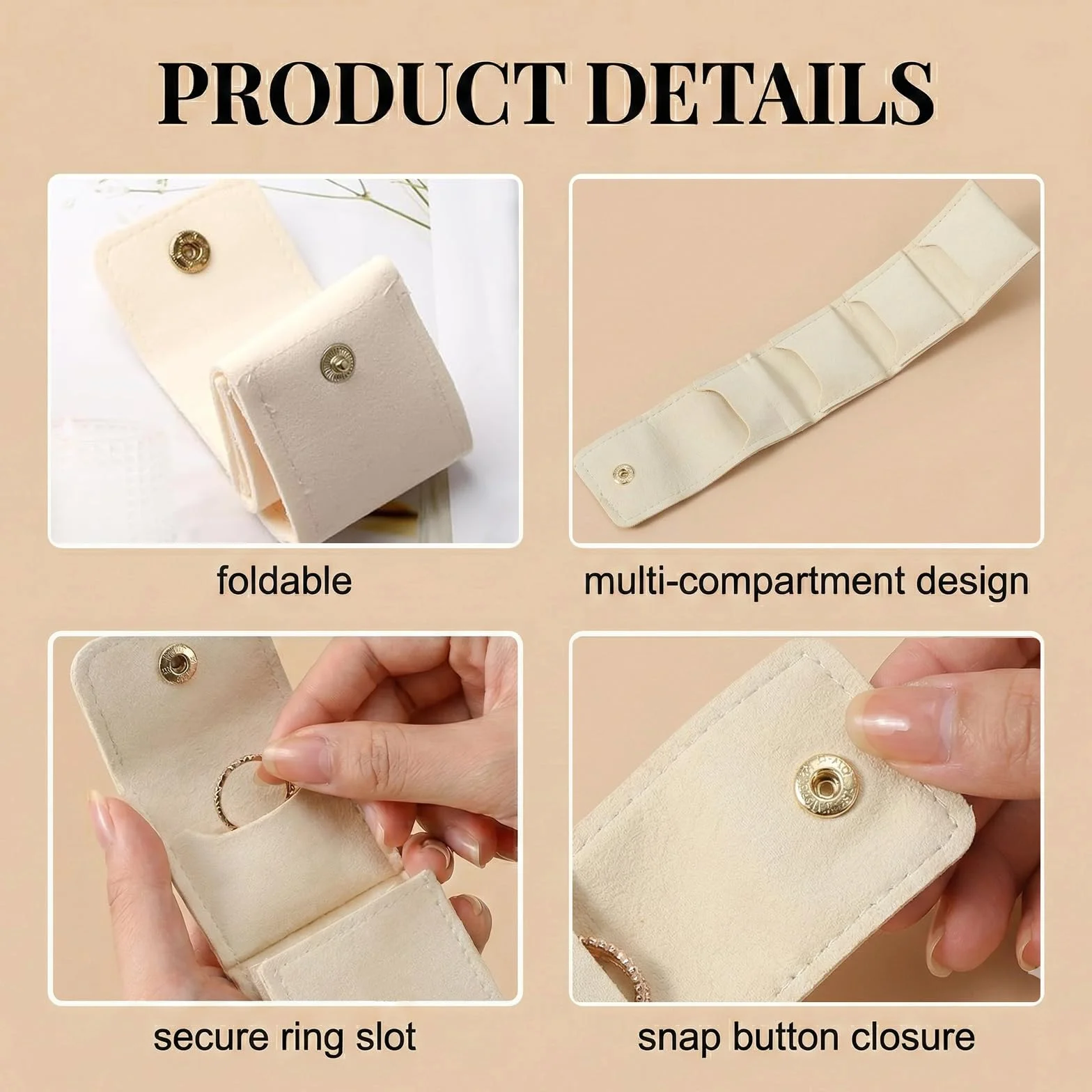 BAUCH 3 pièces boîtes à bijoux de voyage avec boucle, Rose + Beige + Gris