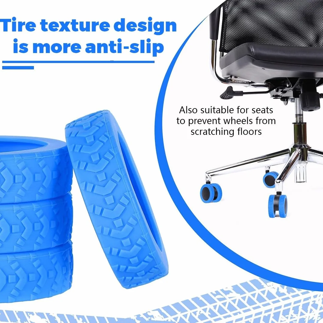 Housses de Protection de Roue de Bagage Silicone, 8 Pièces, Réduction du Bruit, Résistant à l'usure Bleu