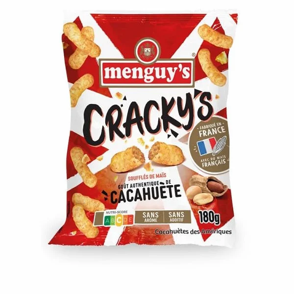 MENGUY'S - Cracky'S Soufflés De Maïs Goût Cacahuète 180G - Quatre Articles