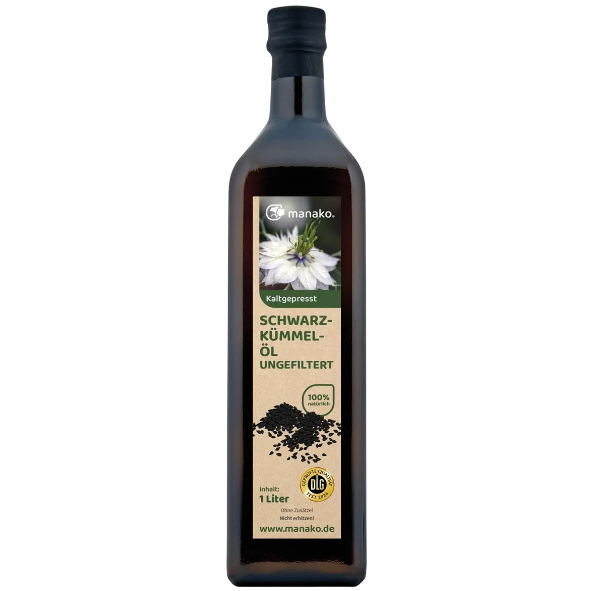 Huile de graines noires - Huile de cumin noir - Nigelle Sativa Kalonji Abba Sawda - 100% pure pressée à froid - 1 000 ml/1 l
