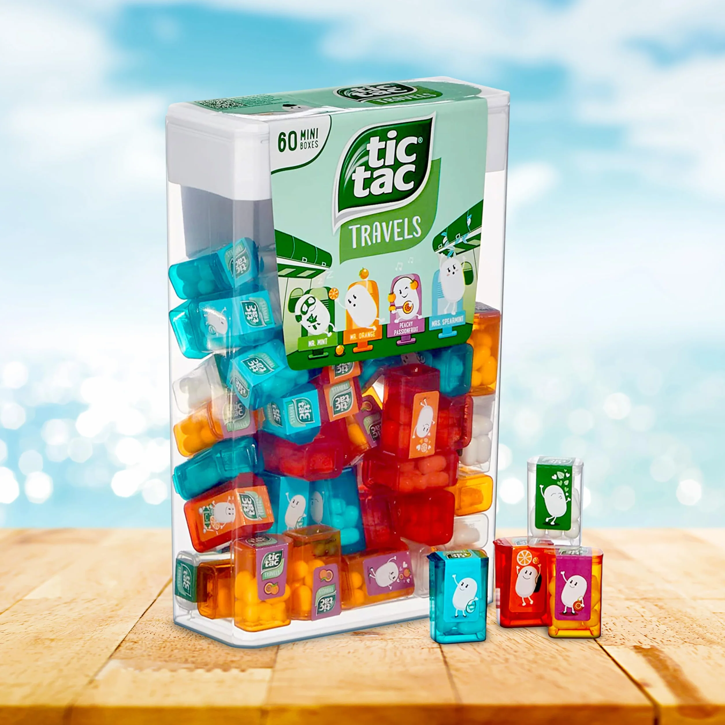 Tic Tac Spender Box 60 Mini Boxes 3.9g Each Liliput Flavors Orange Mint Peach Peppermint