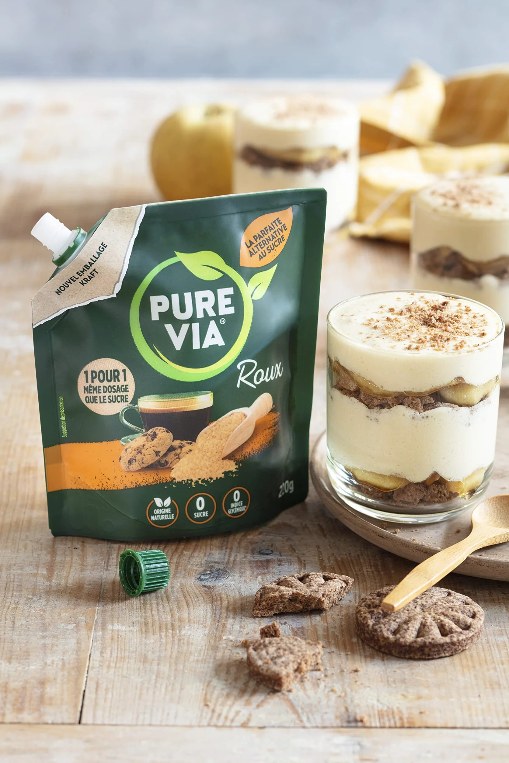 Pure Via Doypack Roux Alternative Naturelle au Sucre Roux, 220g