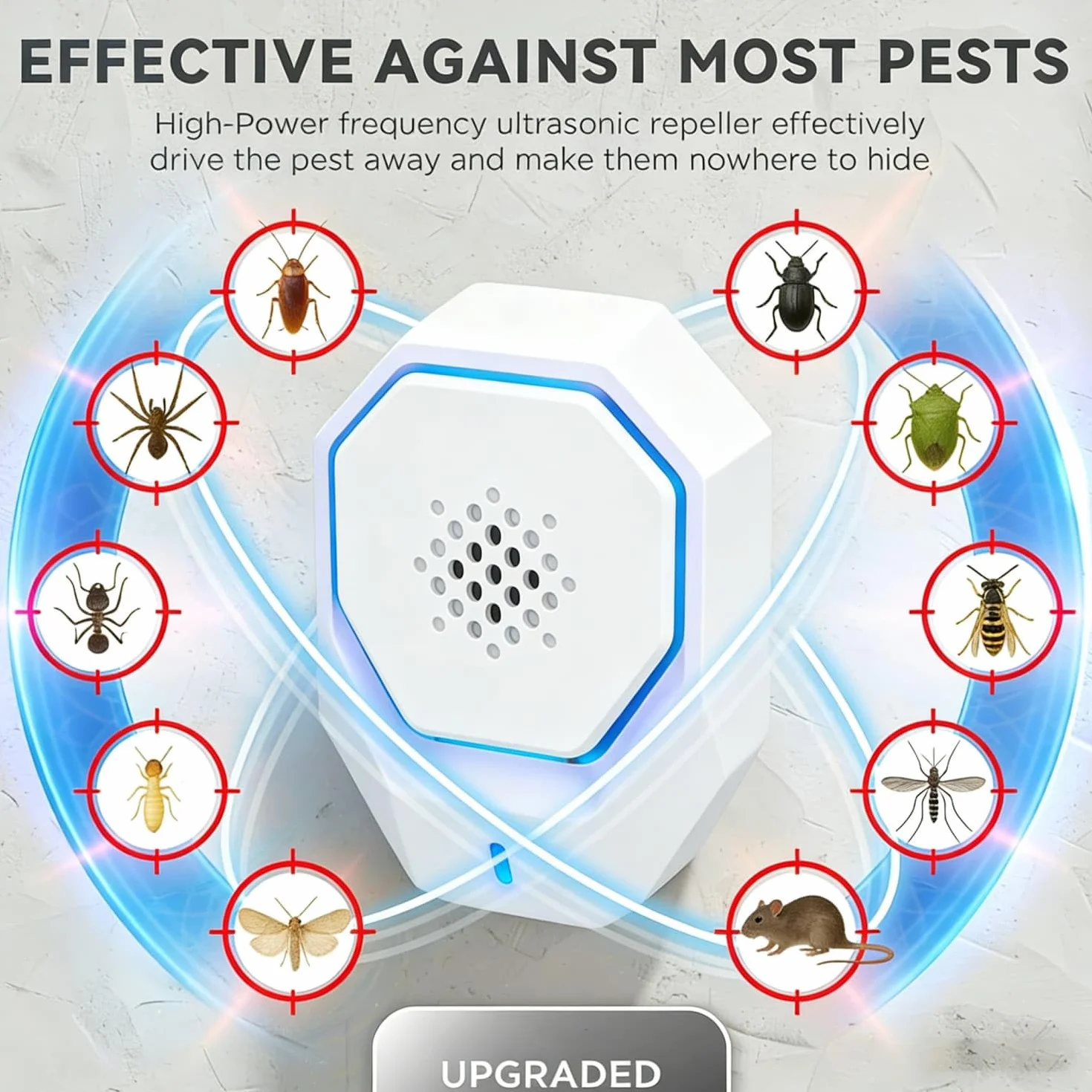 Répulsifs à Ultrasons, Ultrason Souris et Rats, Anti Mouche, Prise Anti Moustique, Electrique Appareil Répulsif Interieur - Fourmis, Souris, Rats, Araignées, Cafards, 100% Inoffensif - 4 Paquets