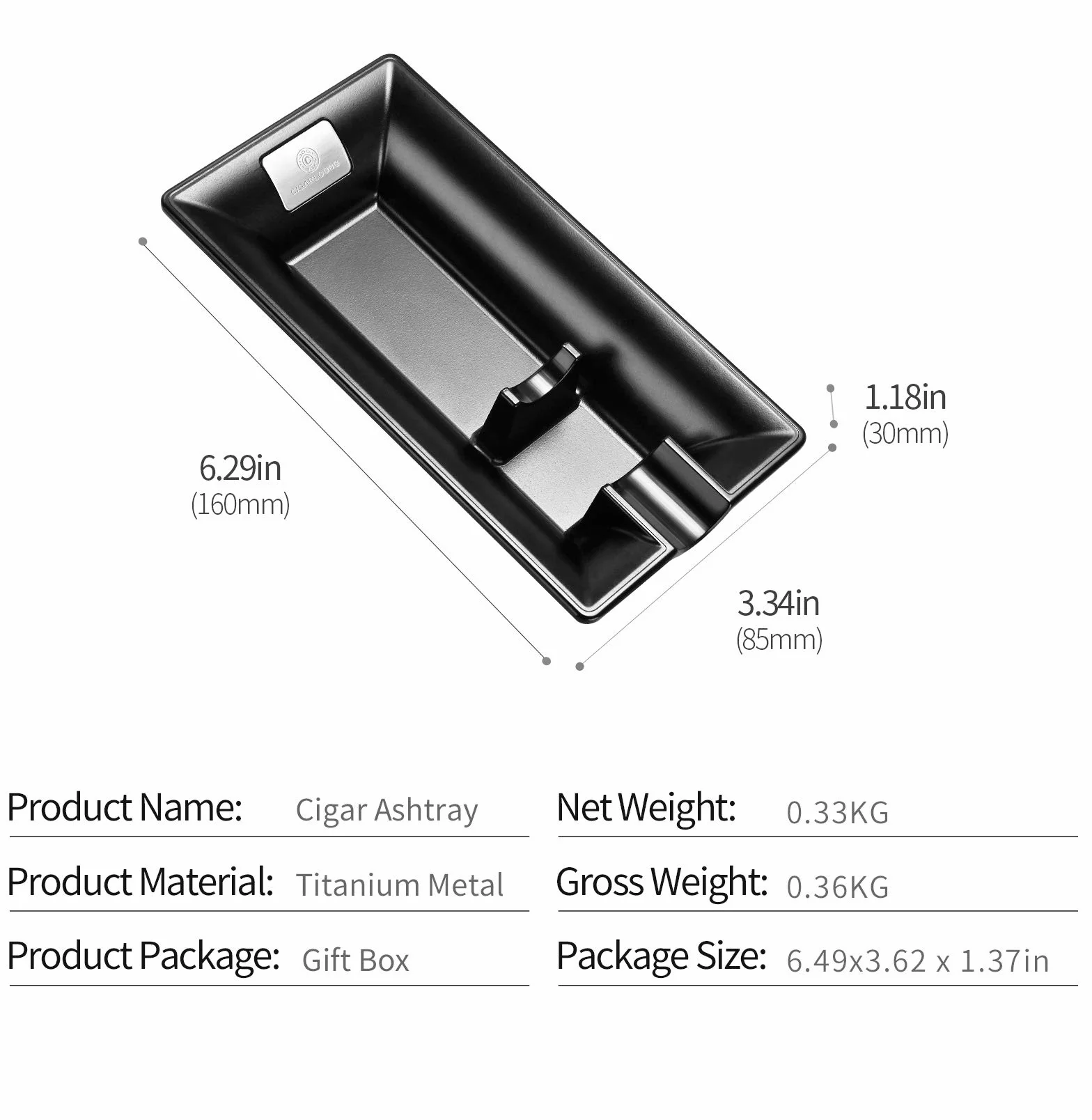 Cendrier à cigares en métal double support incassable extérieur Noir