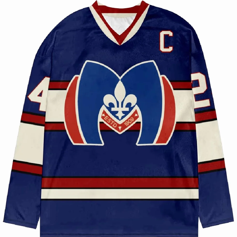 Shane Hollander 24 Hockey Jersey – Pull unisexe bleu marine col en V manches longues
