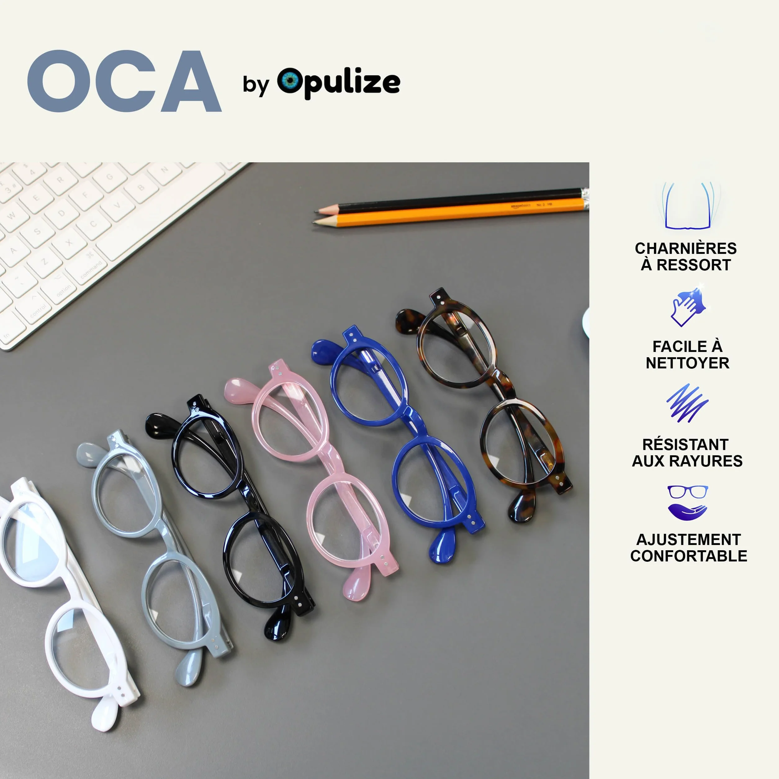 OPULIZE OCA Lunettes de Lecture Lot de 2 Monture Ronde Moderne Rétro Noir Gris Charnières à Ressort +1.50