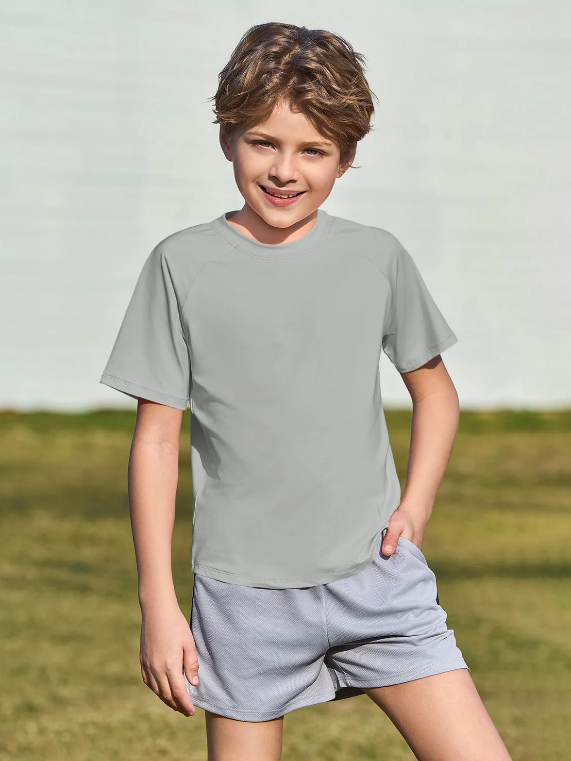 T-shirt enfant à manches courtes col rond uni léger coupe droite sport décontracté 5-14 ans