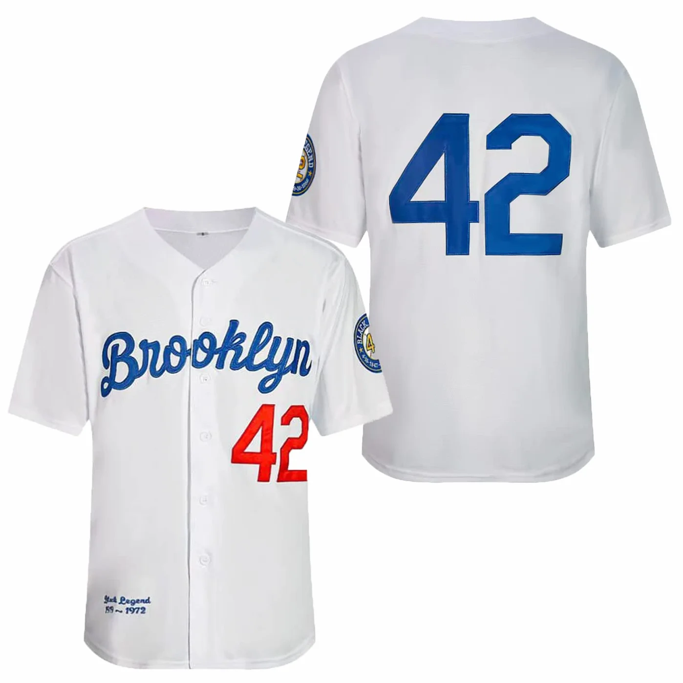 Maillot de Baseball Homme Black Legend Numéro 42 Vintage Brodé Rétro Lightsout, Blanc, Taille M